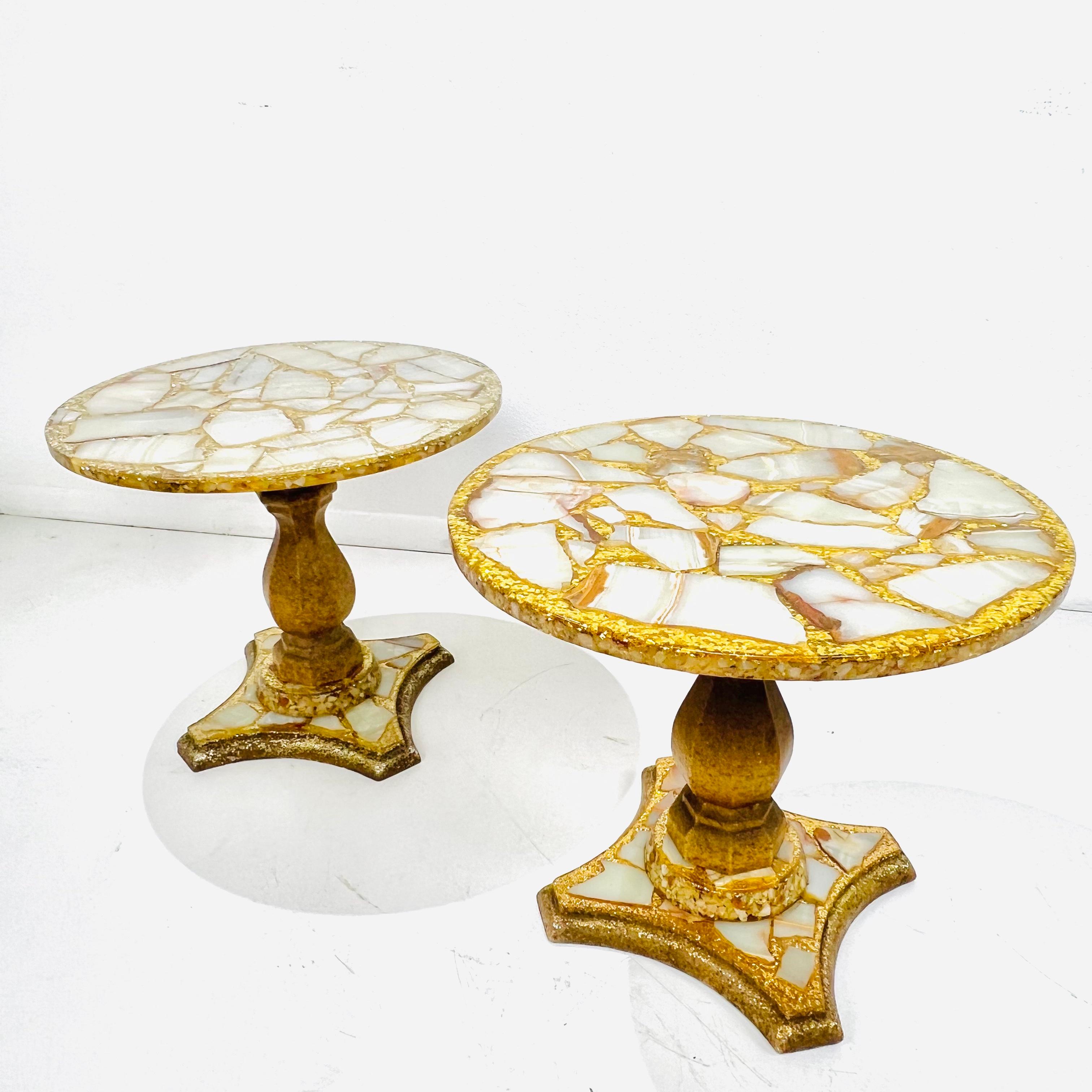North American Pair of Abalone, Onyx, and Gold Leaf Side Tables by Arturo Pani