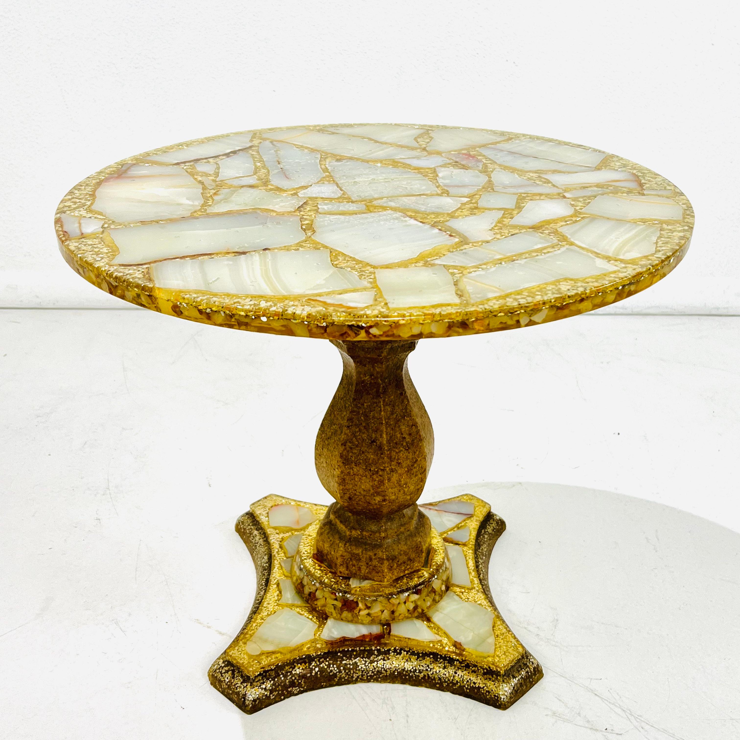 Pair of Abalone, Onyx, and Gold Leaf Side Tables by Arturo Pani 3