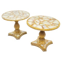 Pair of Abalone, Onyx, and Gold Leaf Side Tables by Arturo Pani