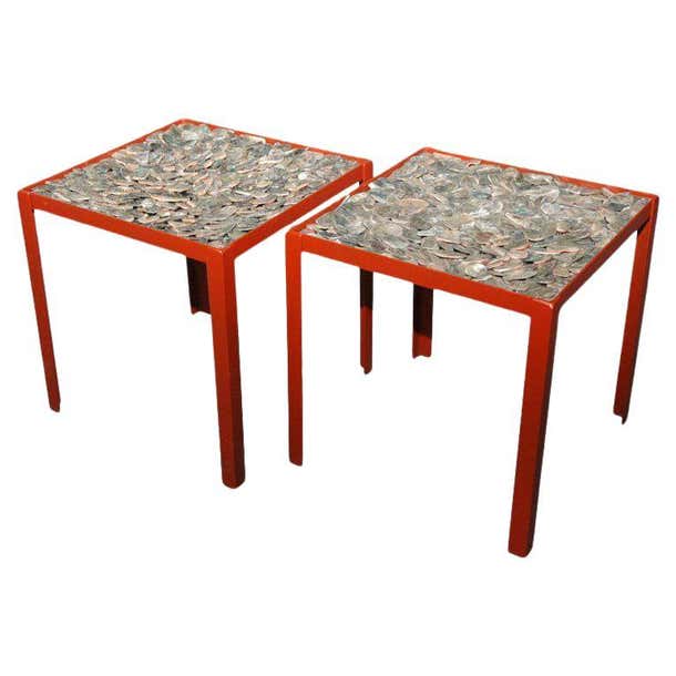 Pair of Abalone Shell Tables in the Style of Tony Duquette For Sale at ...