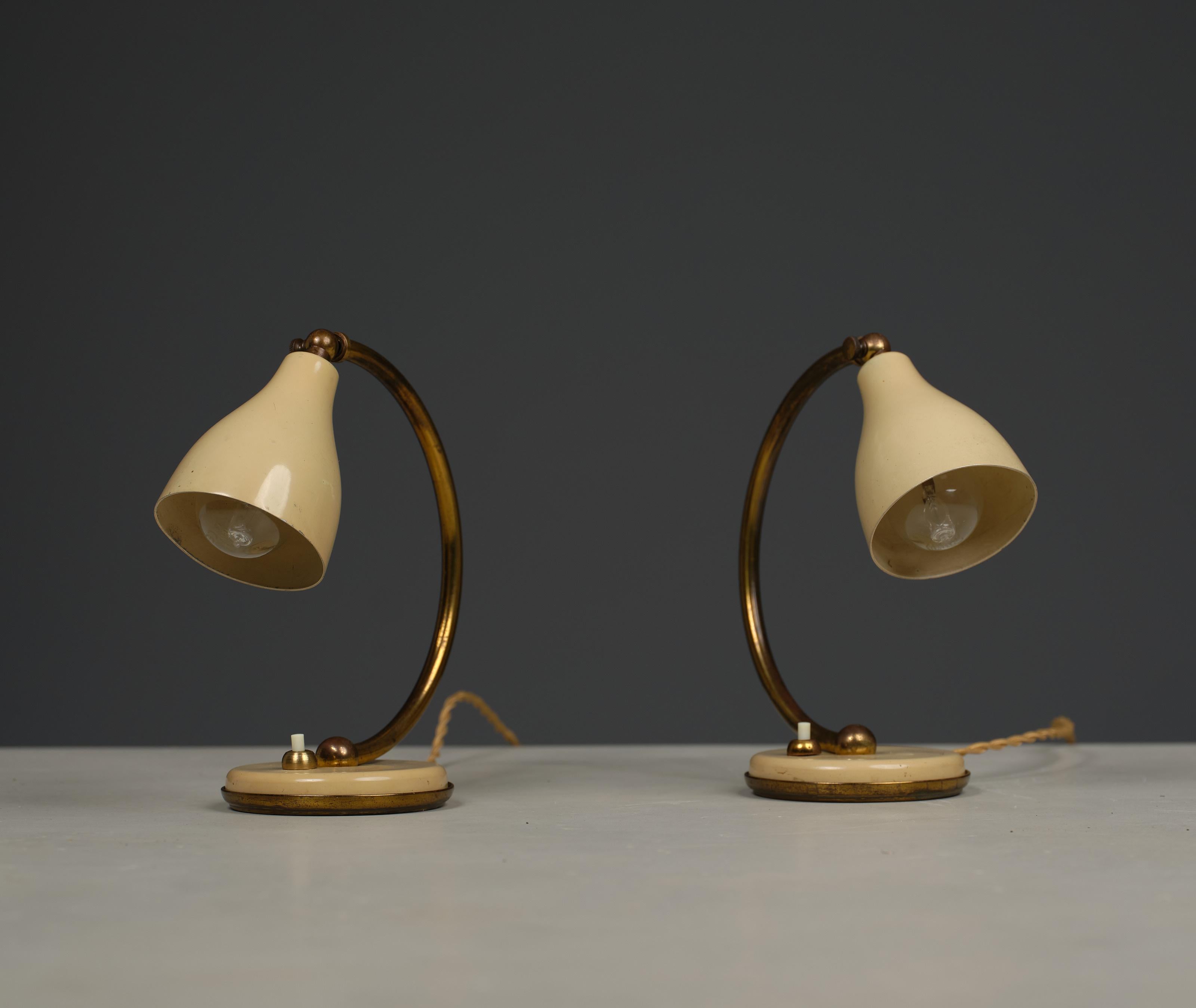 Pair of Abat Jours, Italian Design, Beige Metal, Brass, Table Lamps, Italy In Good Condition In Rome, IT