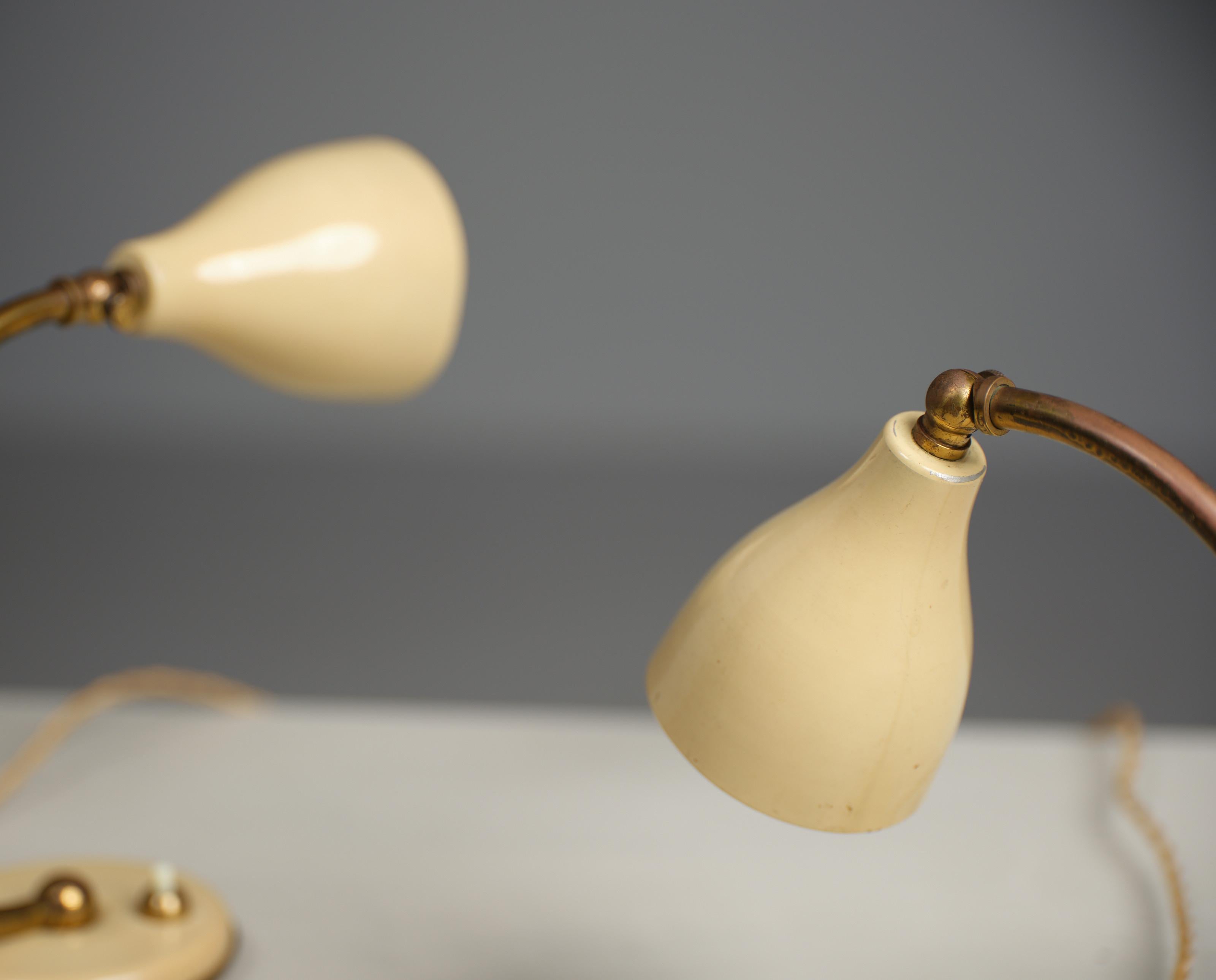 Pair of Abat Jours, Italian Design, Beige Metal, Brass, Table Lamps, Italy 1