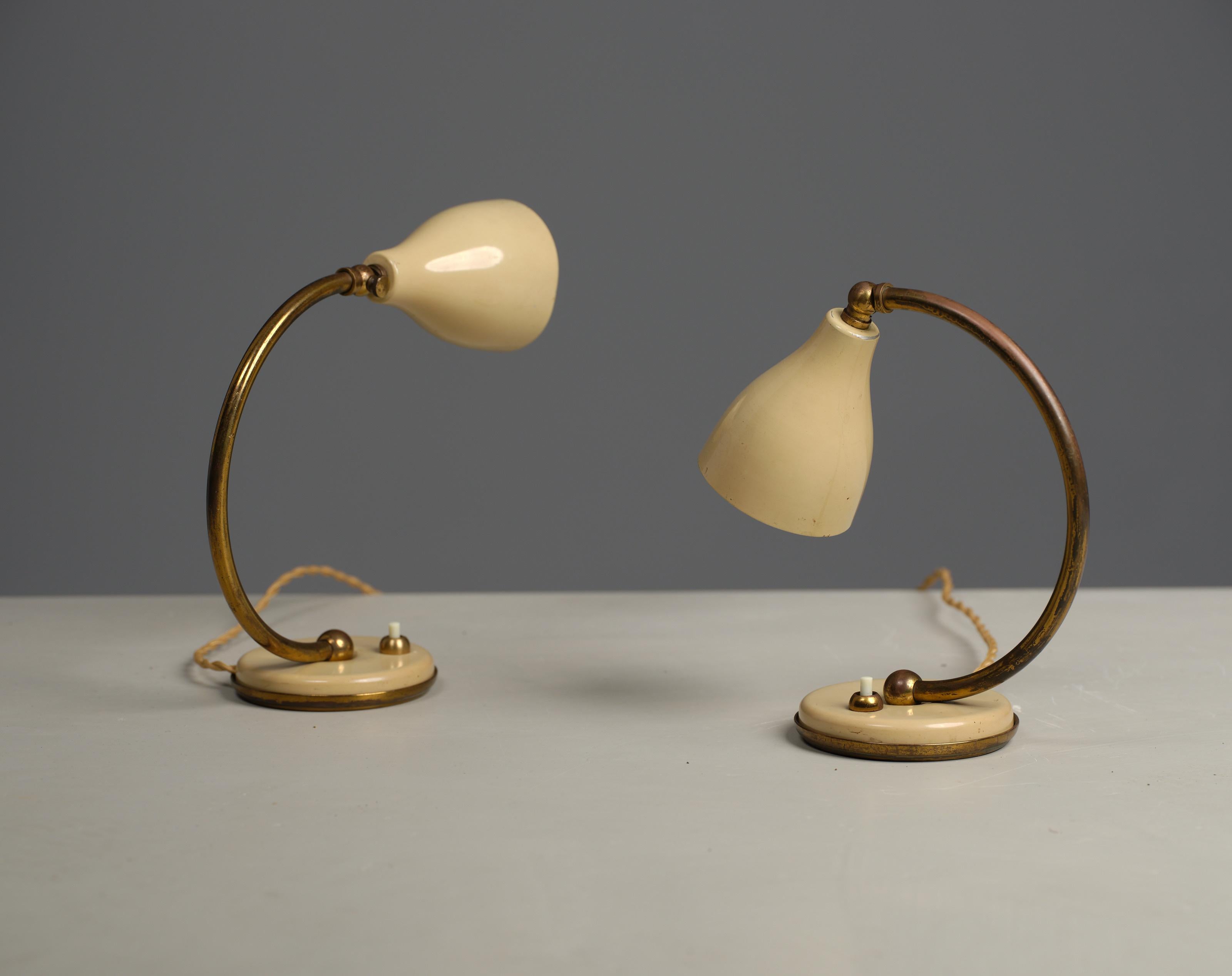 Pair of Abat Jours, Italian Design, Beige Metal, Brass, Table Lamps, Italy 2
