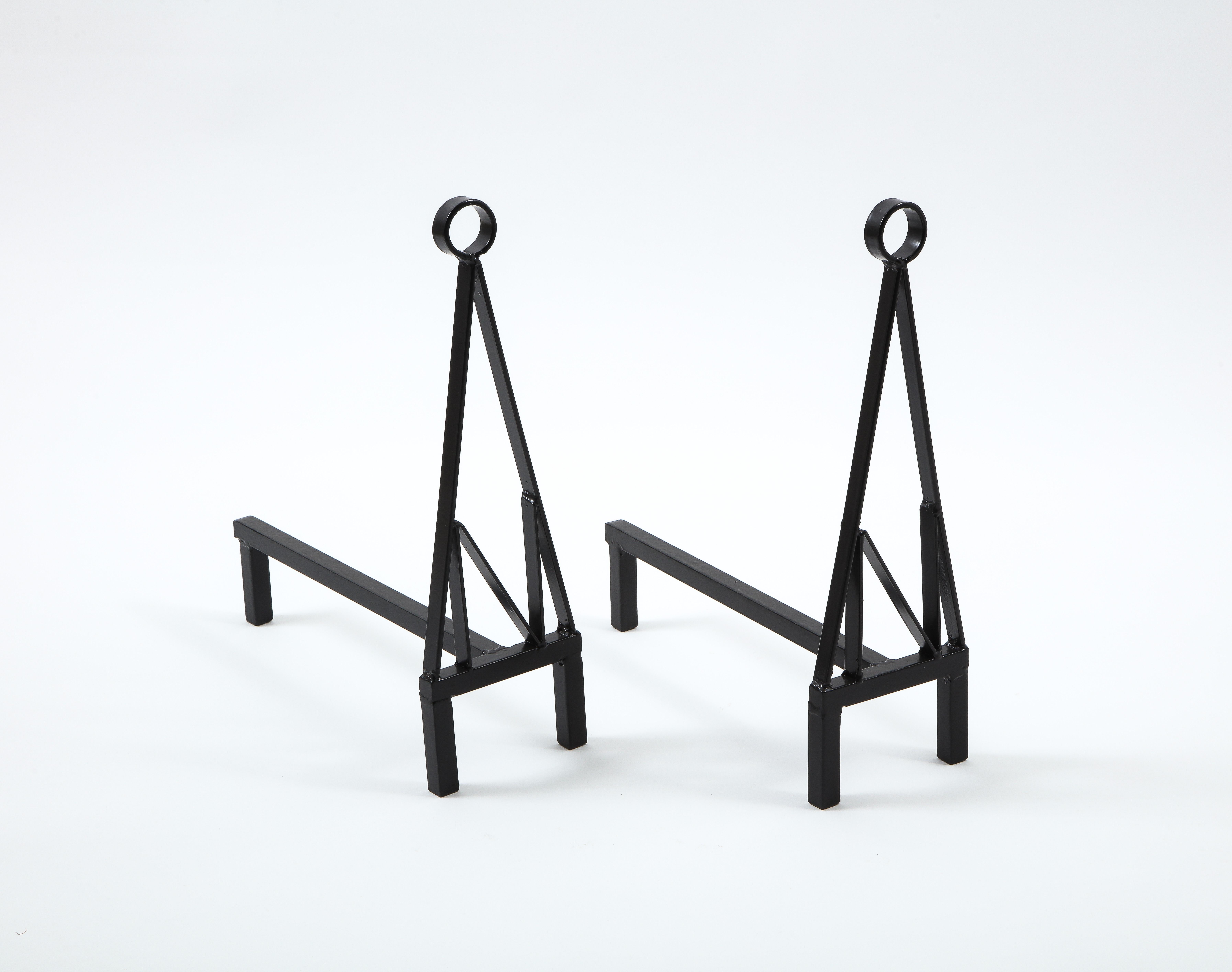 Mid-Century Modern Pair of Abstract Andirons in Enameled Steel, USA 1960's