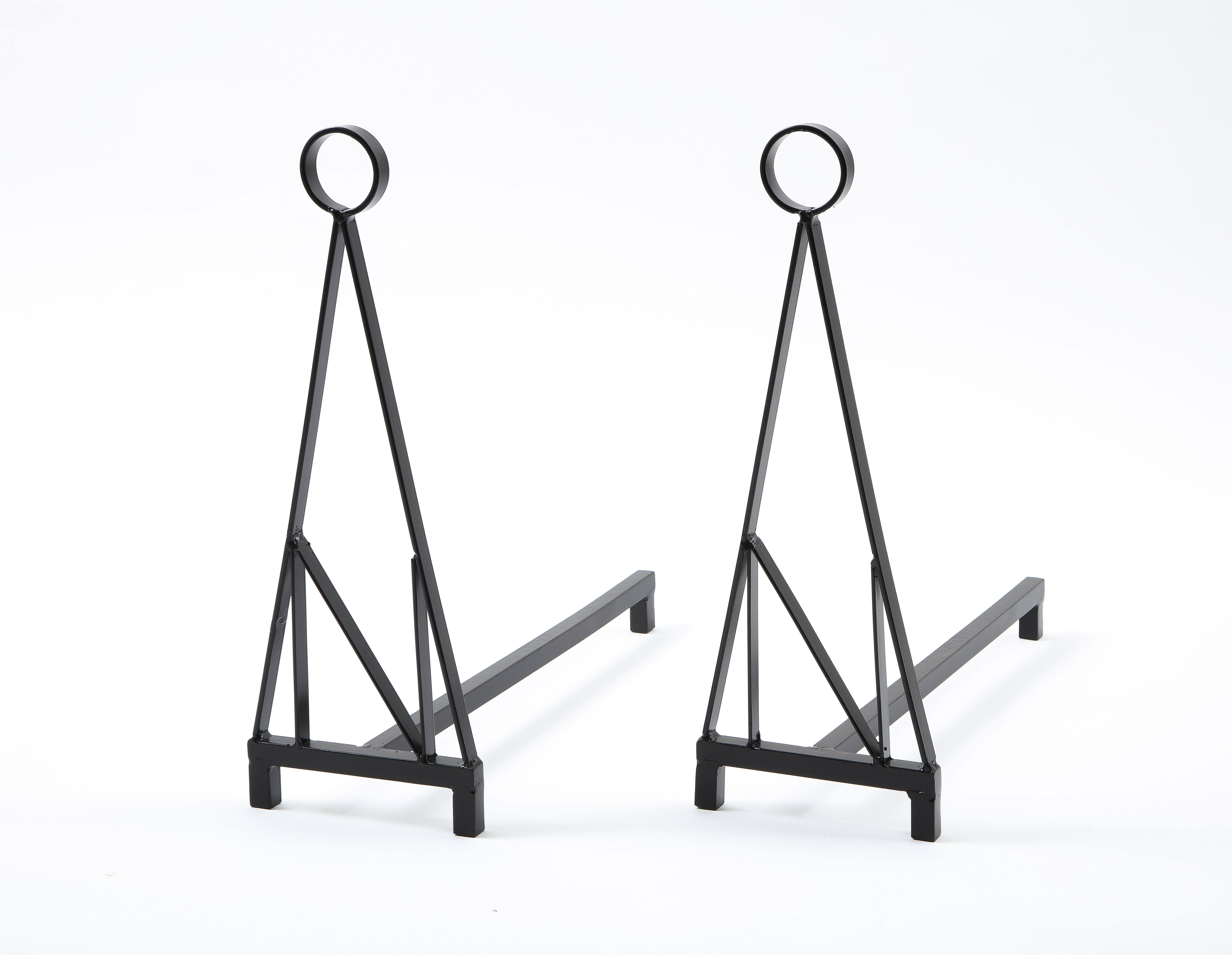 Pair of Abstract Andirons in Enameled Steel, USA 1960's In Good Condition In New York, NY
