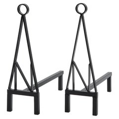 Pair of Abstract Andirons in Enameled Steel, USA 1960's