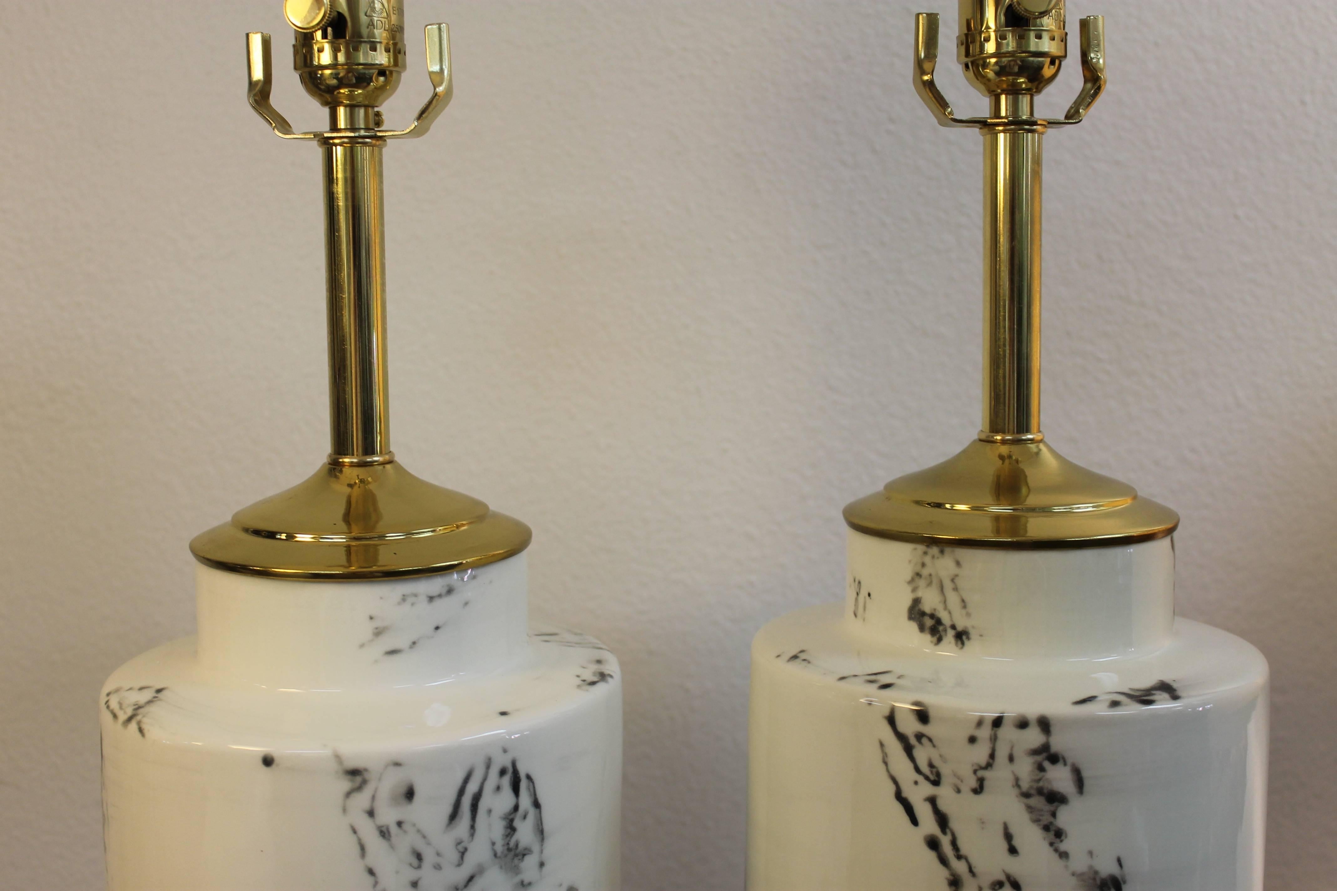 American Pair of Abstract Asian Inspired Ceramic Lamps