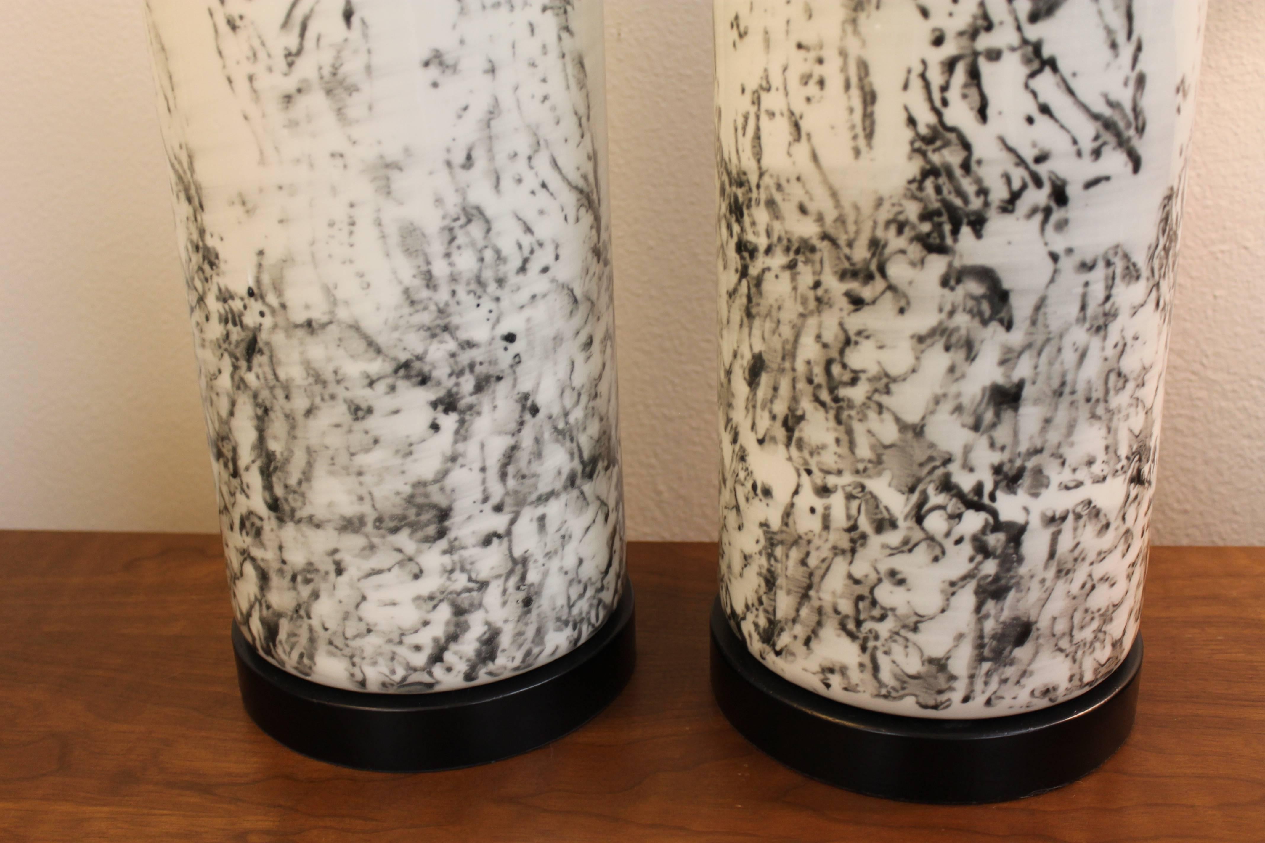 Late 20th Century Pair of Abstract Asian Inspired Ceramic Lamps