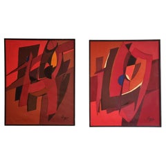 Pair of Abstract Canvases, Guy Leclerc Gayrau, New Paris School, Ca 1960
