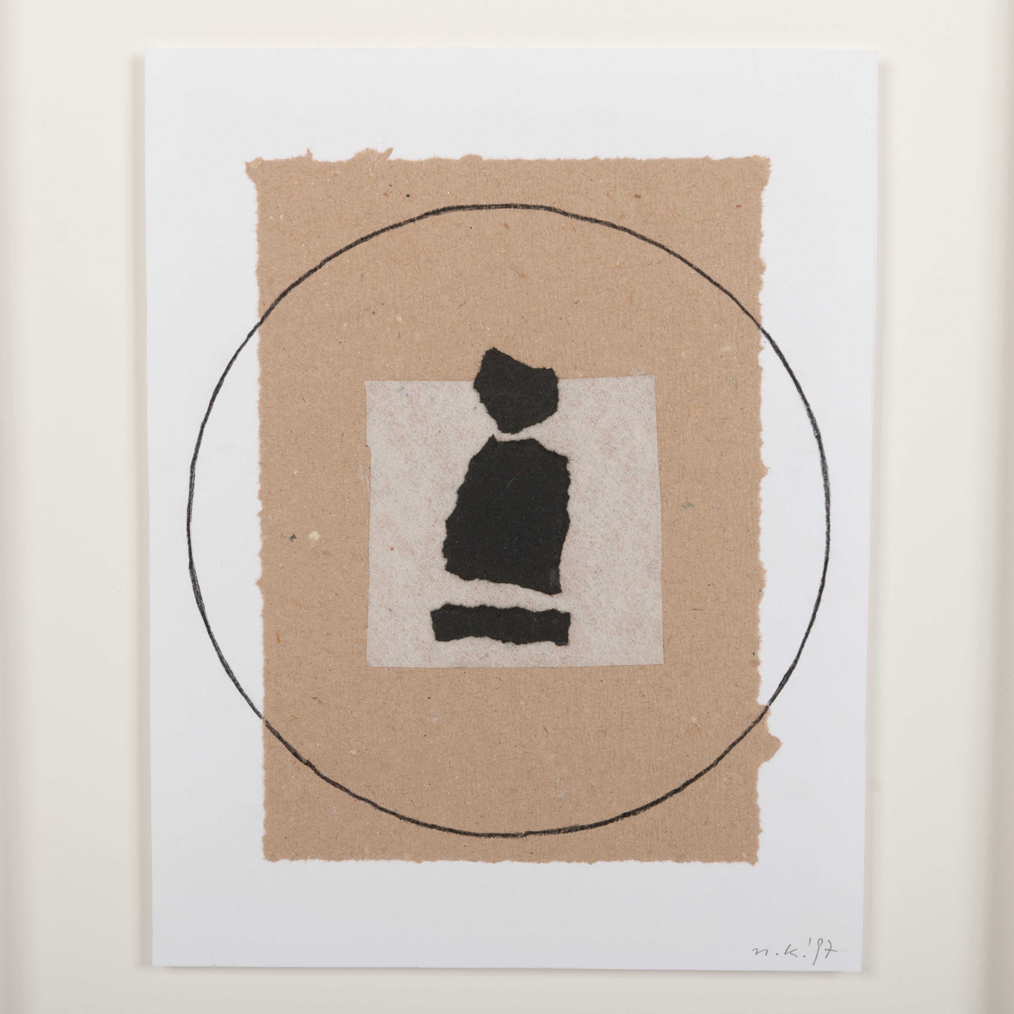 Modern Pair of Abstract Collages Beige-Black Monogrammed and Dated Norbert Krabbe 1997