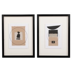 Pair of Abstract Collages Beige-Black Monogrammed and Dated Norbert Krabbe 1997
