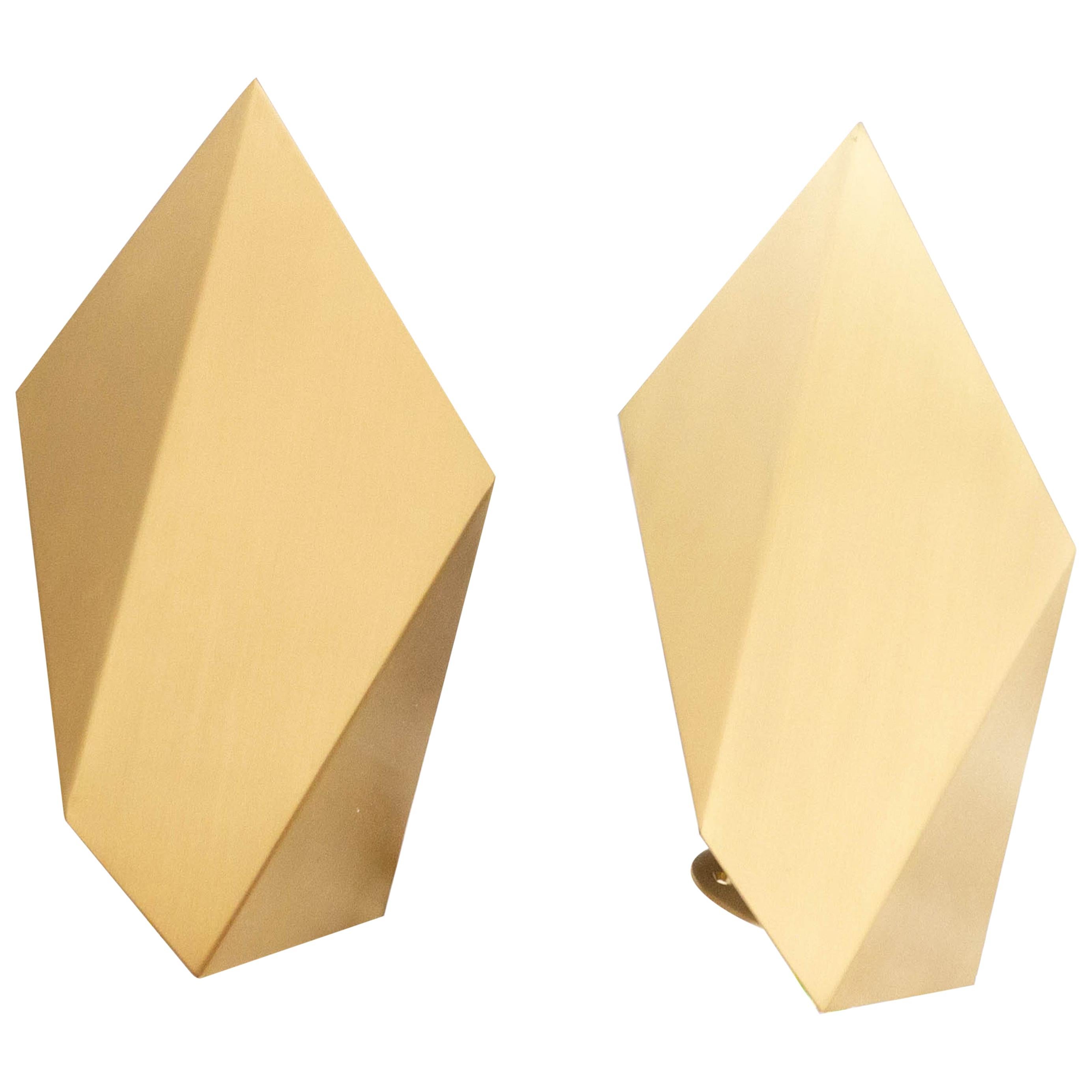Pair of Abstract Folded Sconces in Satin Brass