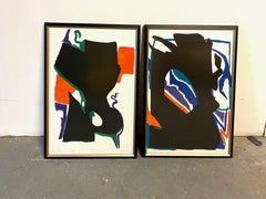 Paire de gouache et de crayon abstraits de Sidney Guberman