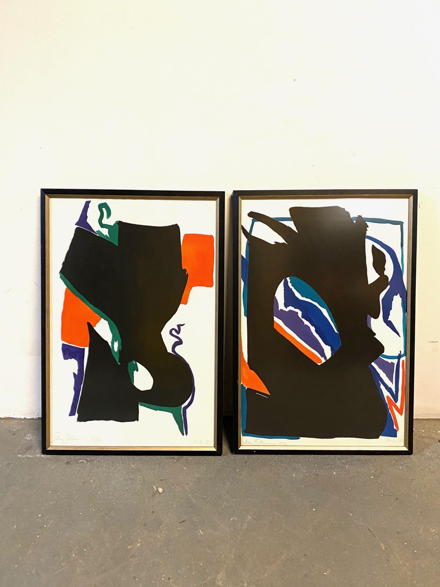 Americano Coppia di Gouache astratte e matite di Sidney Guberman in vendita