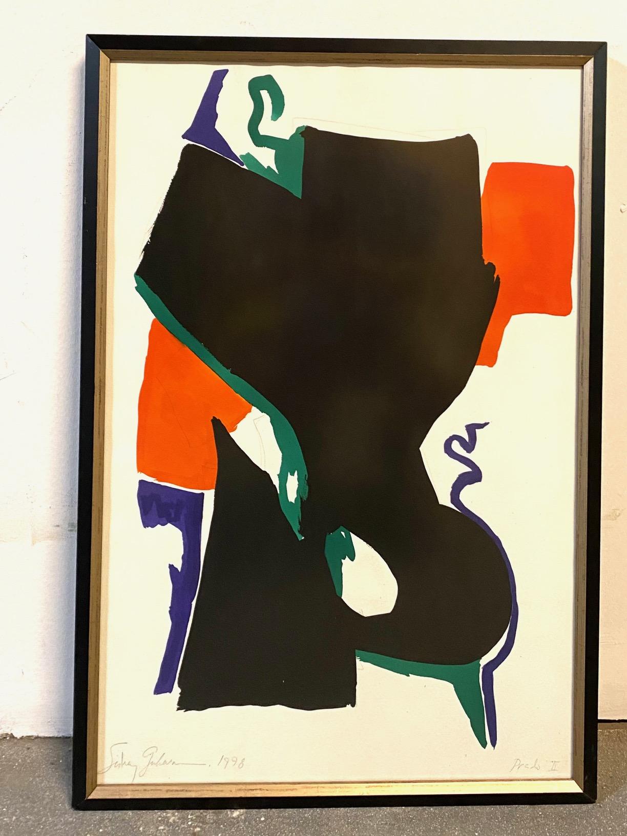 Fine XX secolo Coppia di Gouache astratte e matite di Sidney Guberman in vendita
