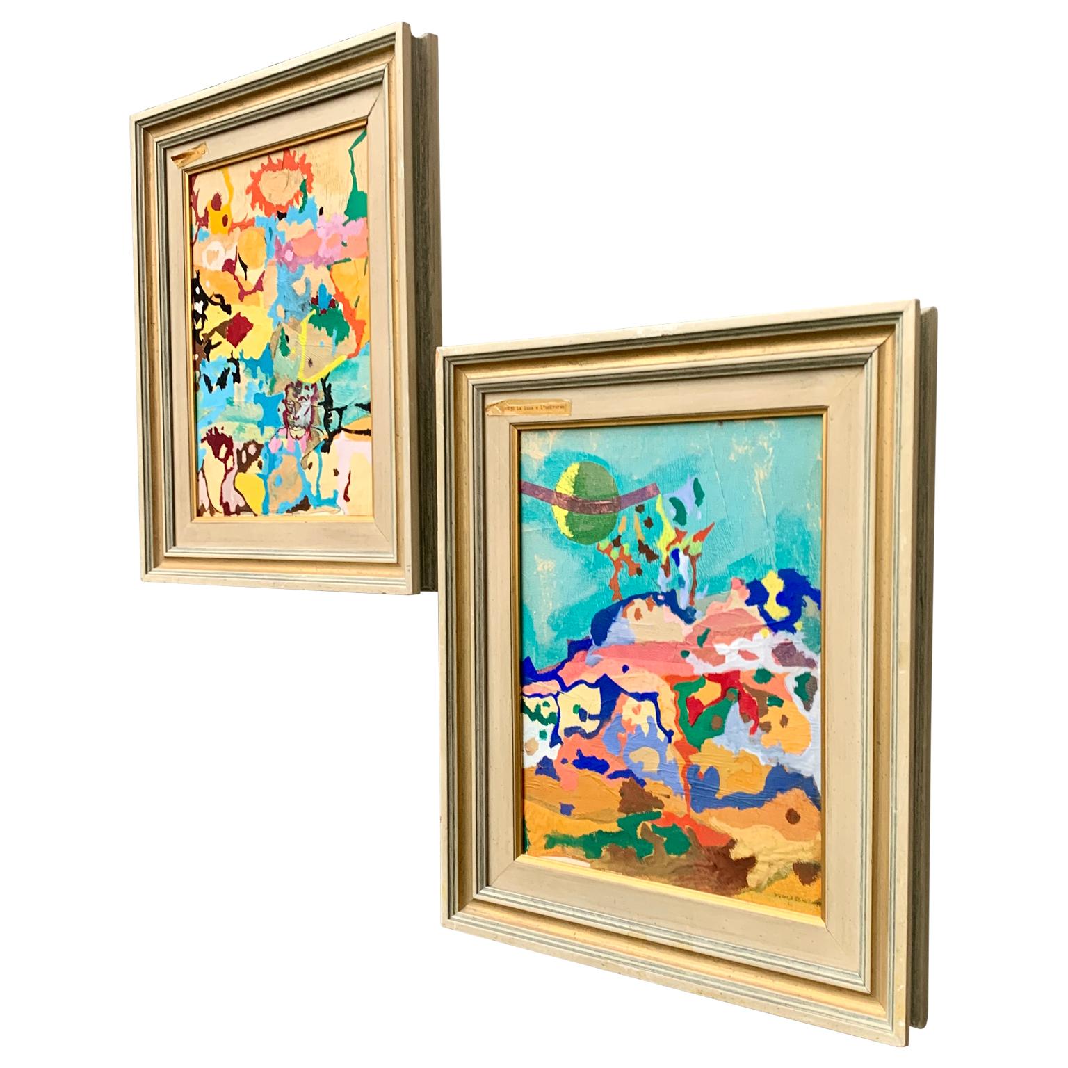 Pareja de obras de arte abstractas italianas de los años 70 Posmoderno en venta