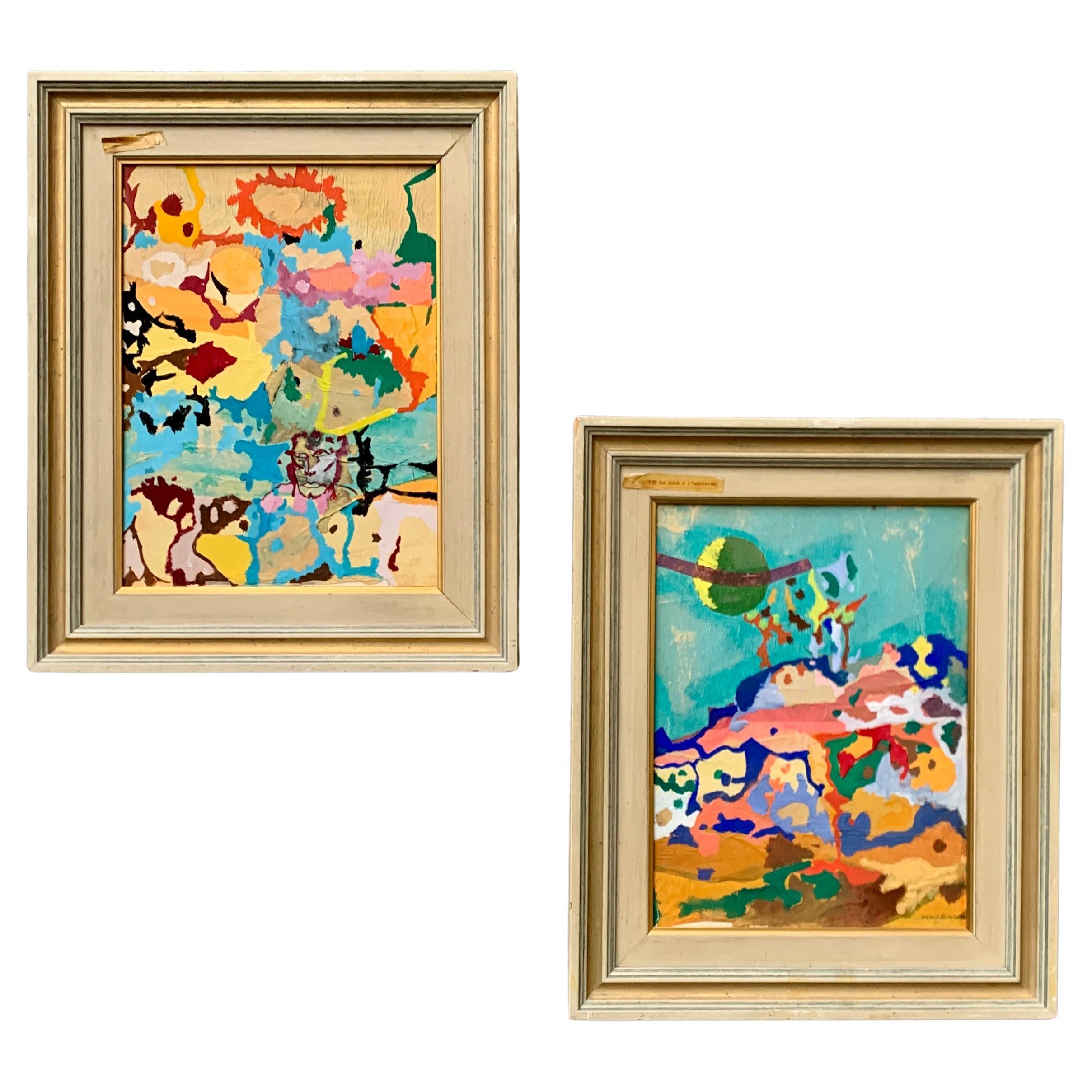 Pareja de obras de arte abstractas italianas de los años 70 en venta