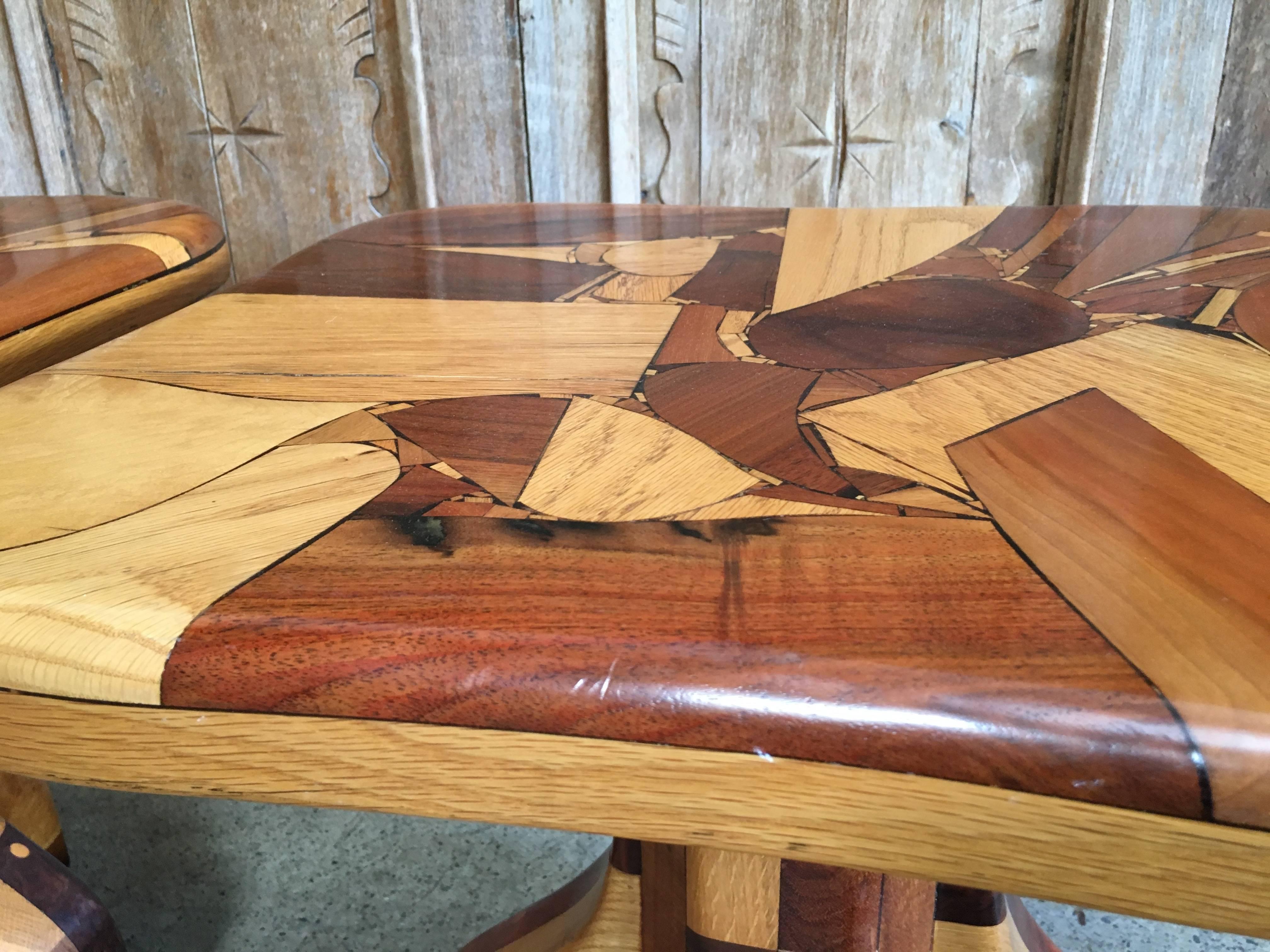 Pair of Abstract Marquetry Side Tables 4