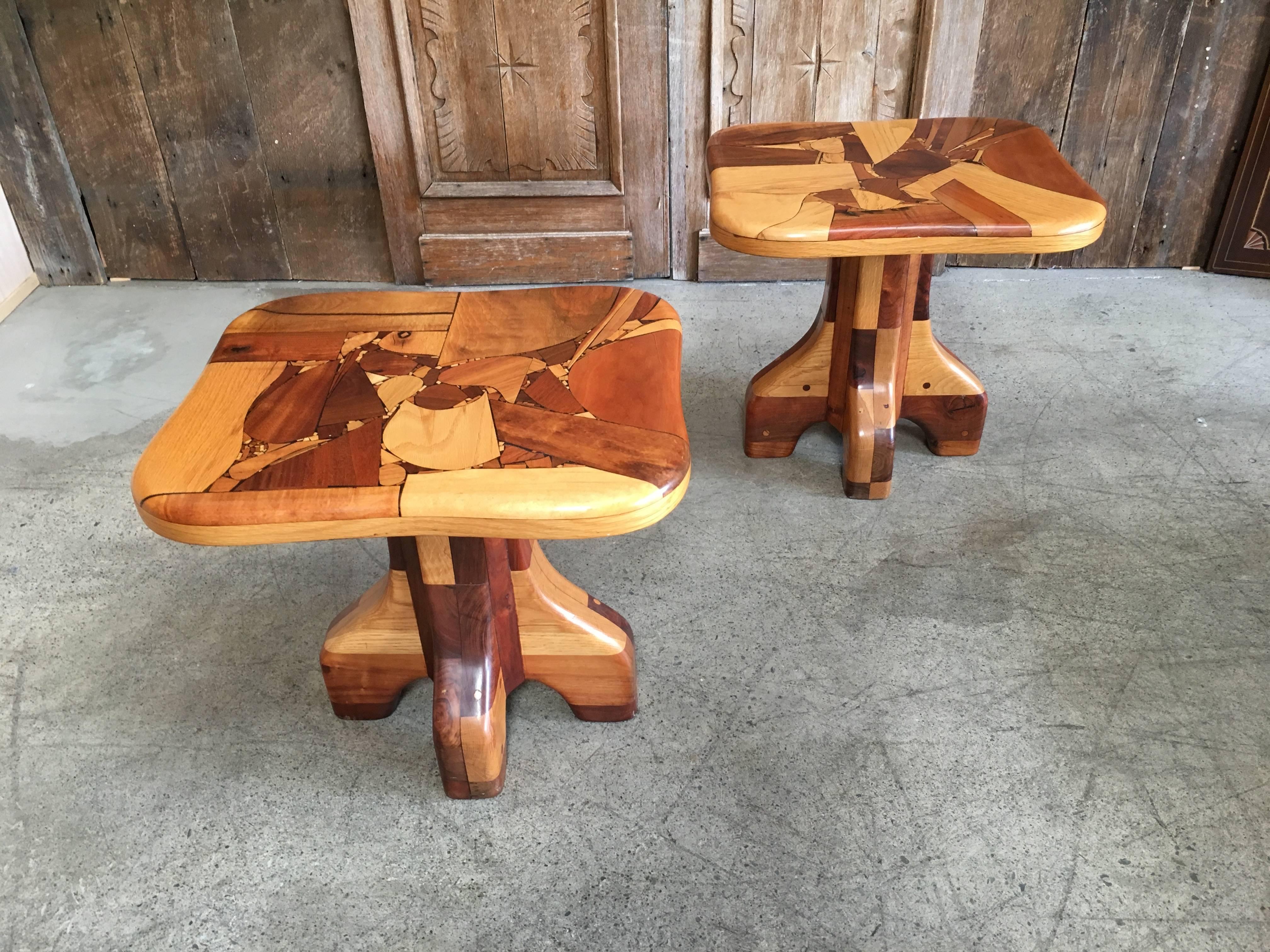 Pair of Abstract Marquetry Side Tables 5