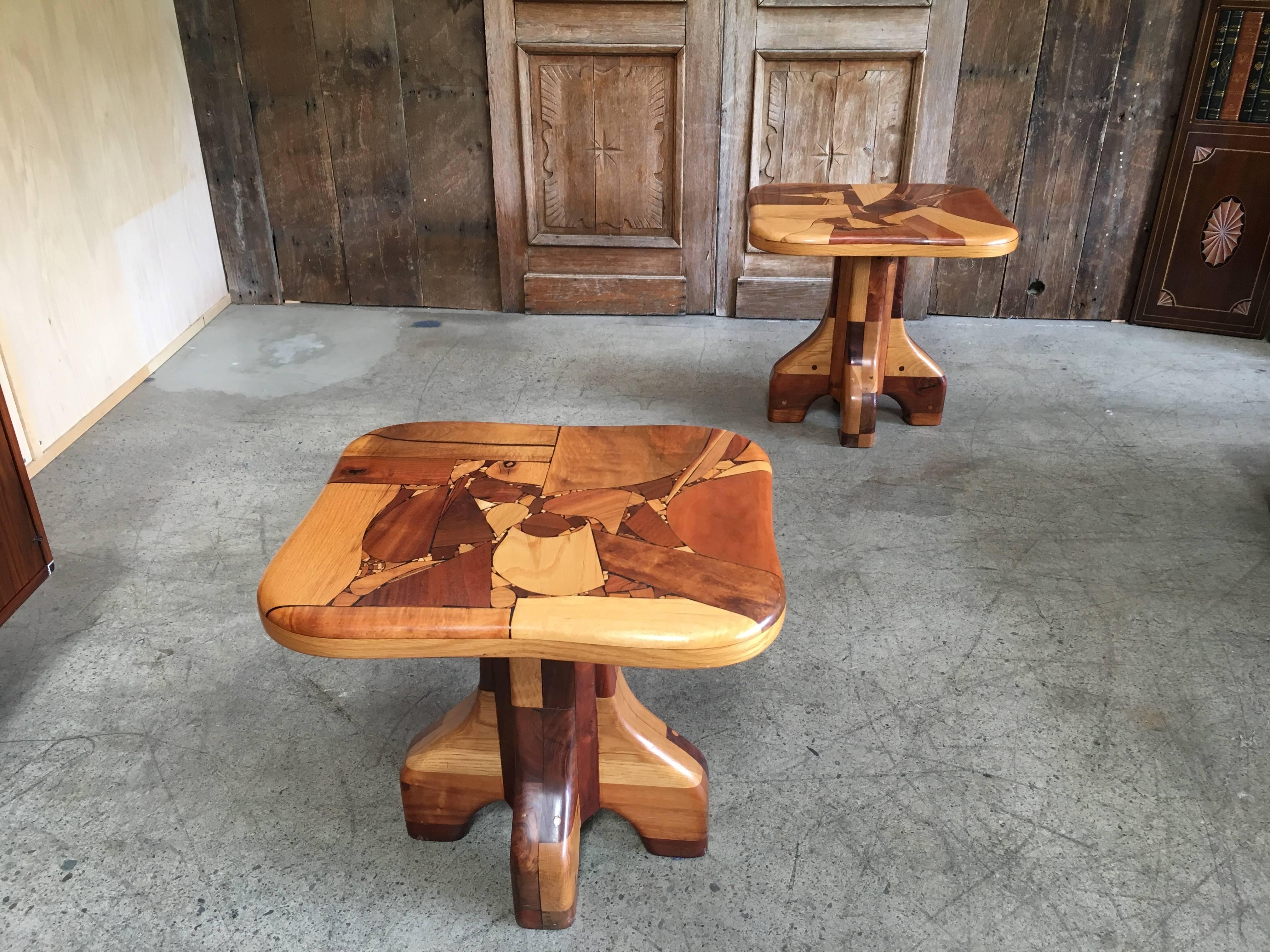 Pair of Abstract Marquetry Side Tables 6