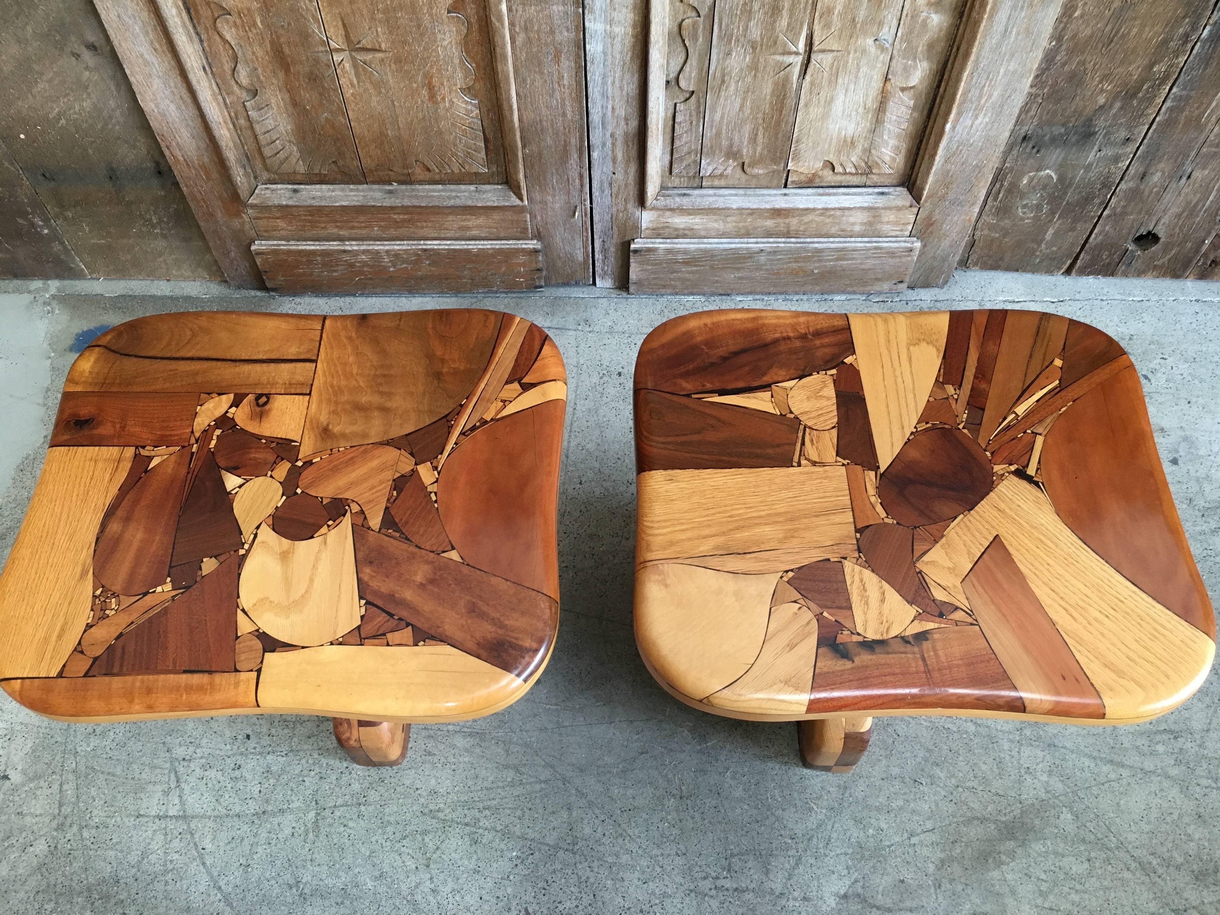 Pair of Abstract Marquetry Side Tables In Good Condition In Denton, TX