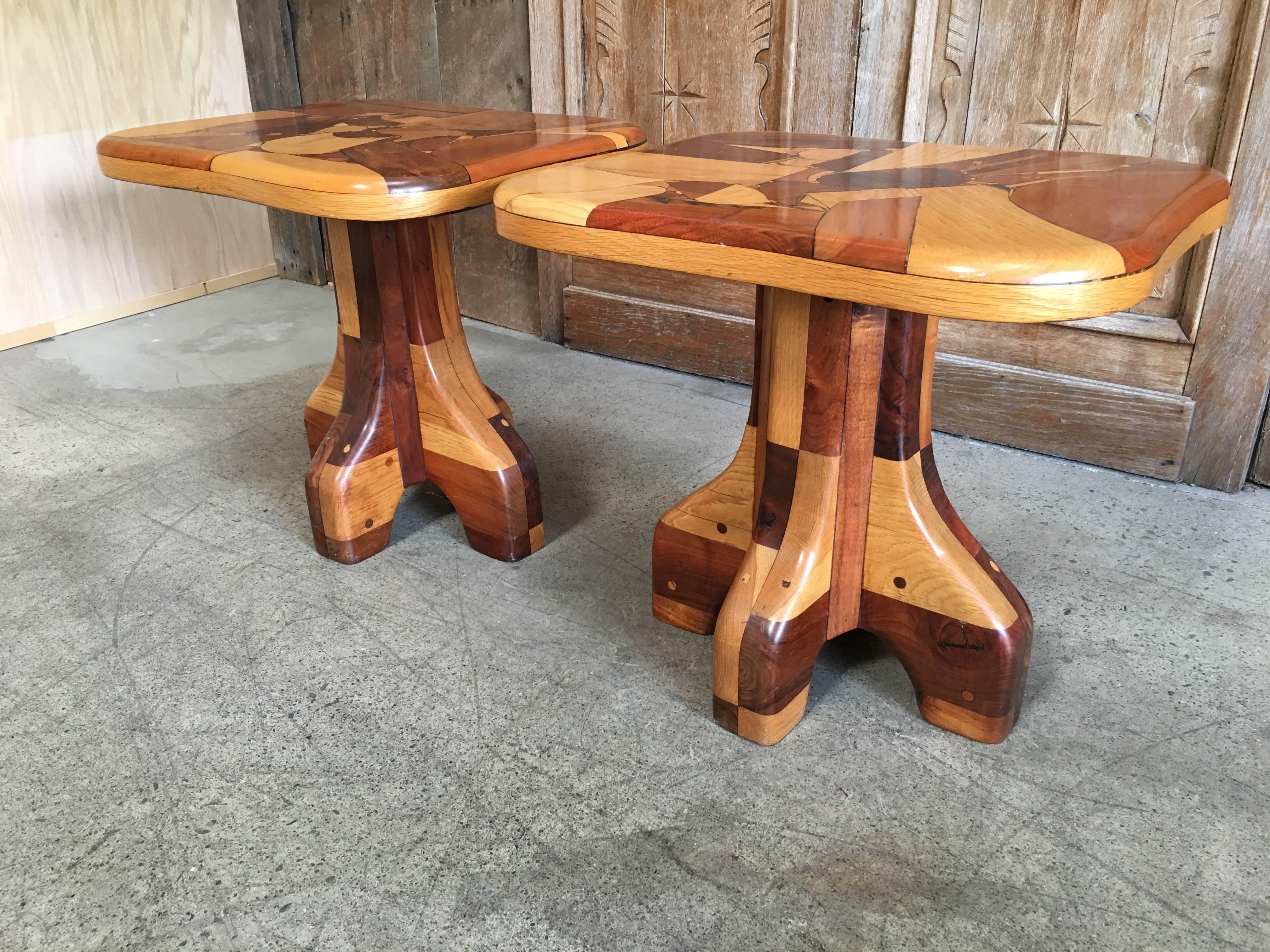 20th Century Pair of Abstract Marquetry Side Tables