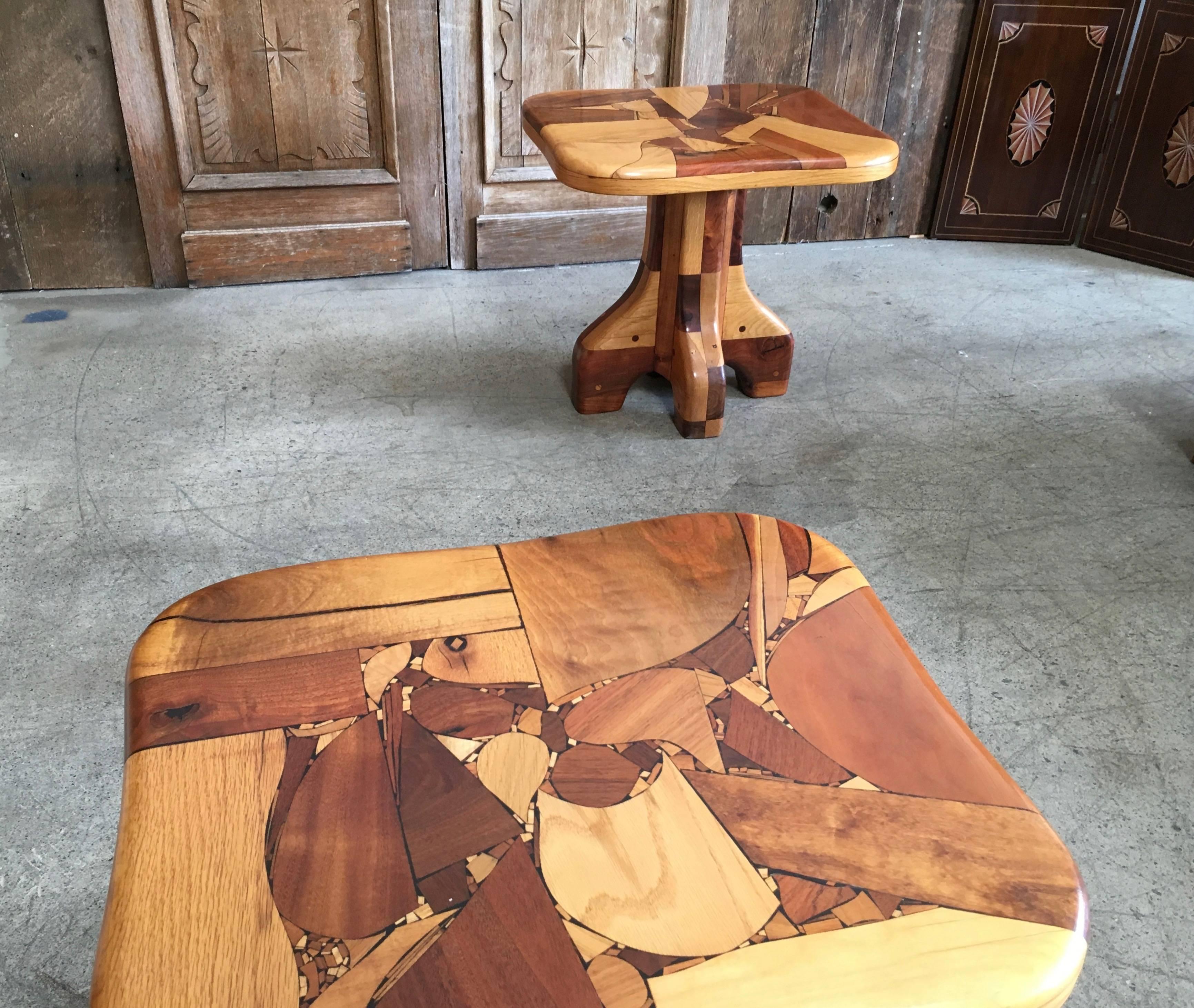 Wood Pair of Abstract Marquetry Side Tables