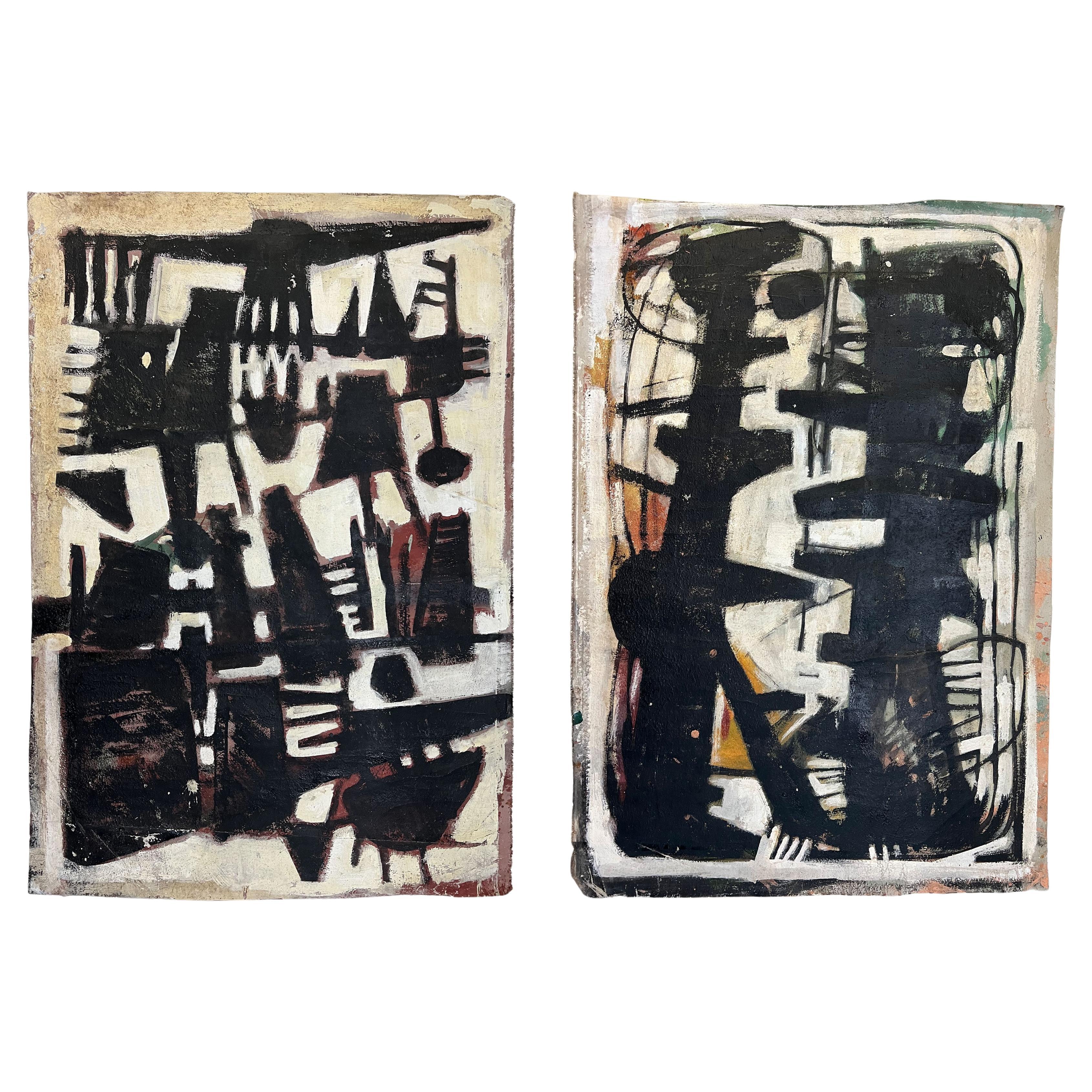 Pair of Abstract Oil Canvas Paintings, Florence, Italy, circa 20th Century