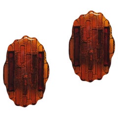 Abstrakte orangefarbene Glas-Wandleuchter, Paar