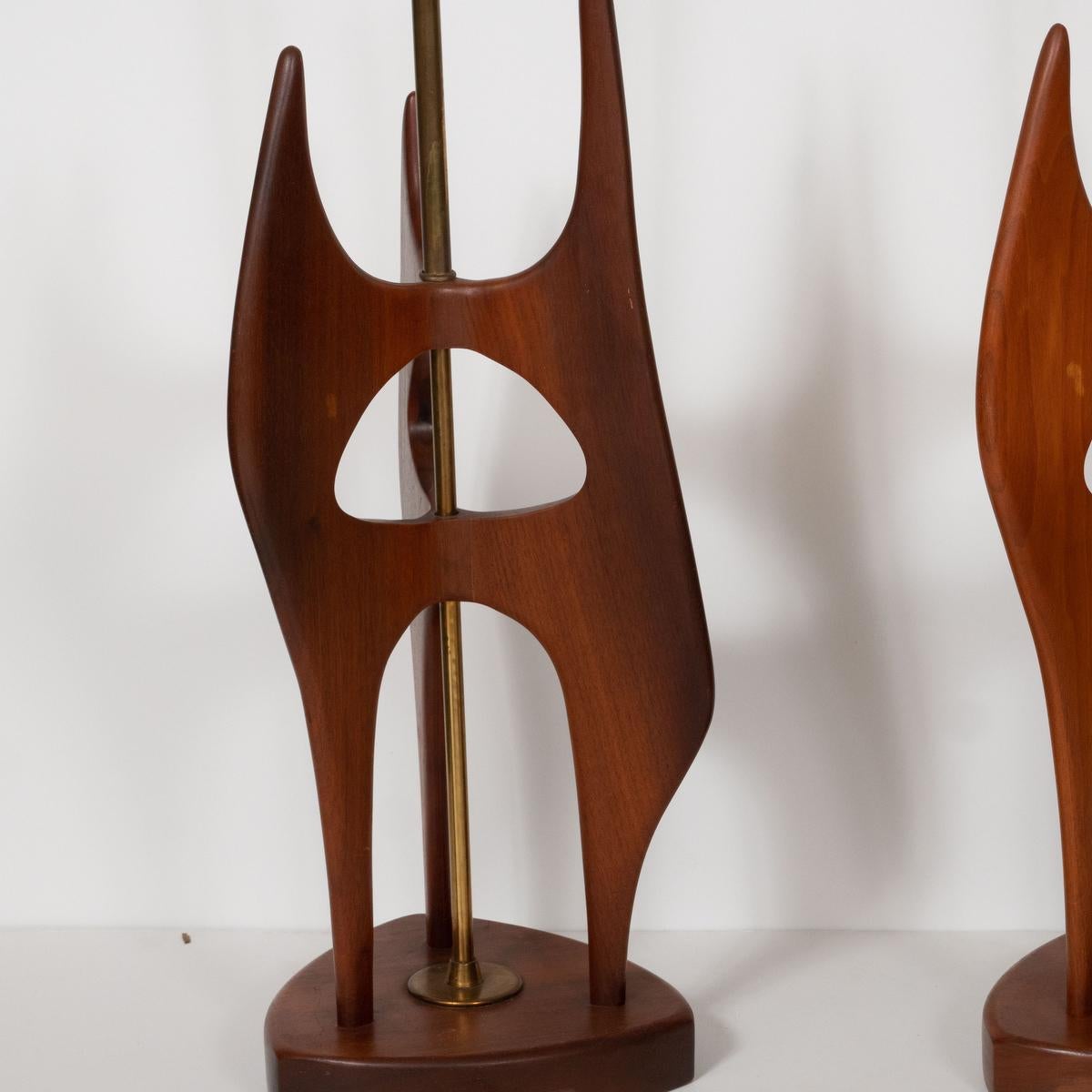 Pair of Abstract, Sculptural Walnut Wood Table Lamps For Sale 5