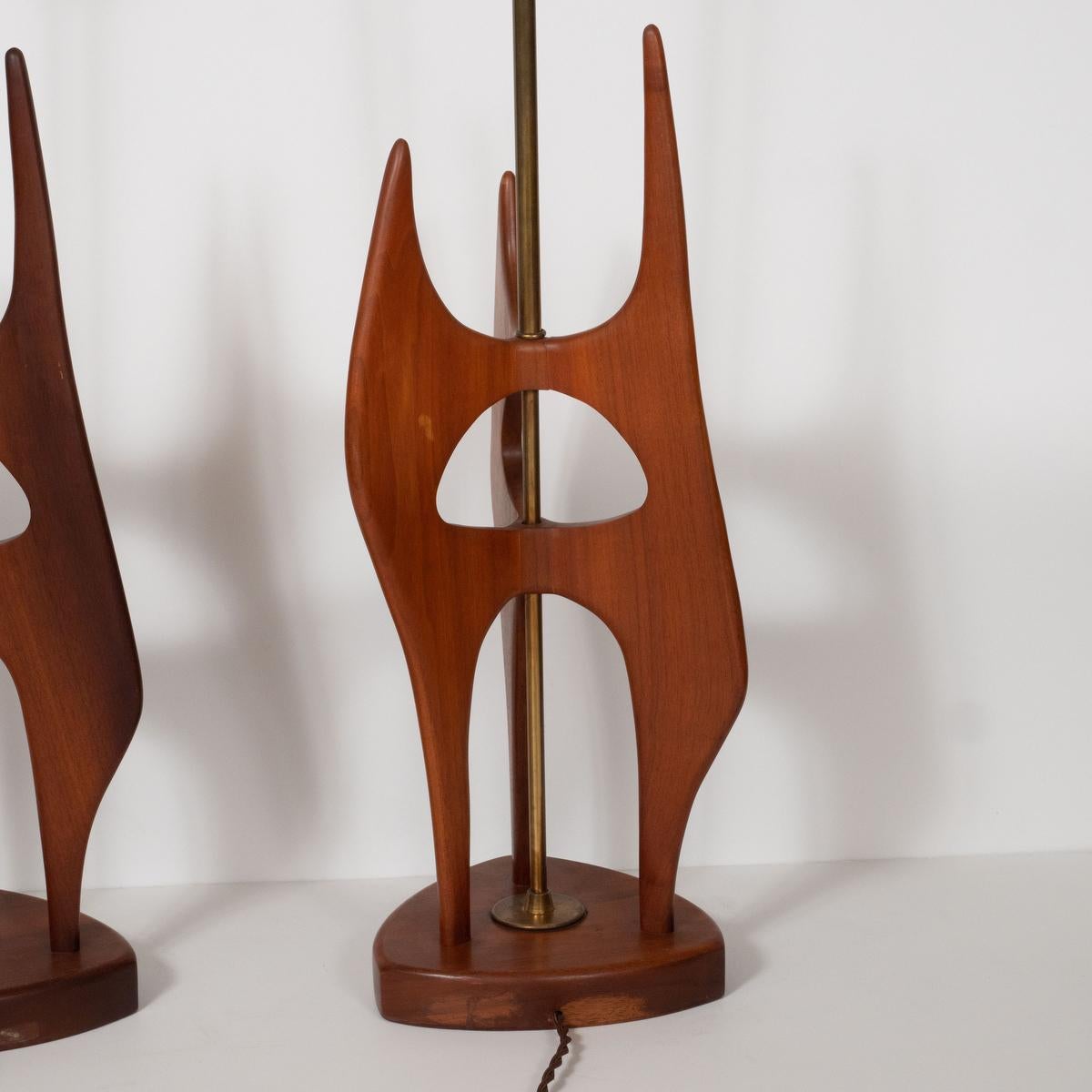 Pair of Abstract, Sculptural Walnut Wood Table Lamps For Sale 6