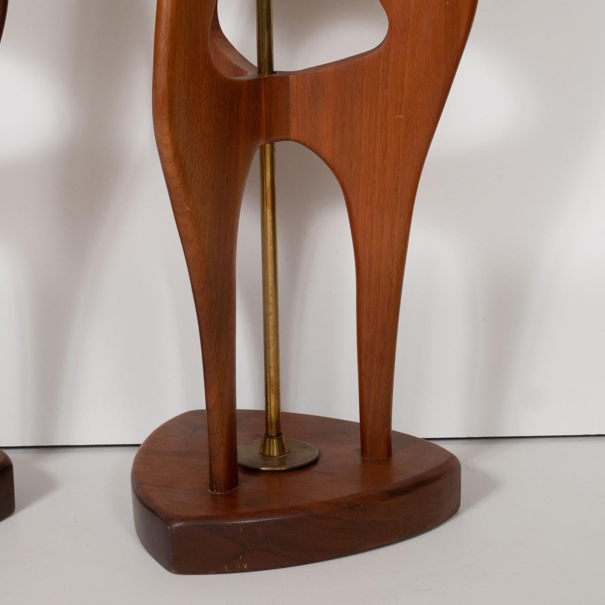 Pair of Abstract, Sculptural Walnut Wood Table Lamps For Sale 2