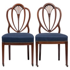 Antique Pair of Academic Revival Federal Mahogany Heart Back Side Chairs, 1900-25