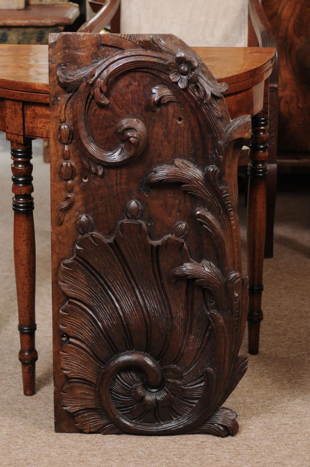 French Pair of Acanthus Leaf Caved Walnut Architectural Elements, 18th Century For Sale