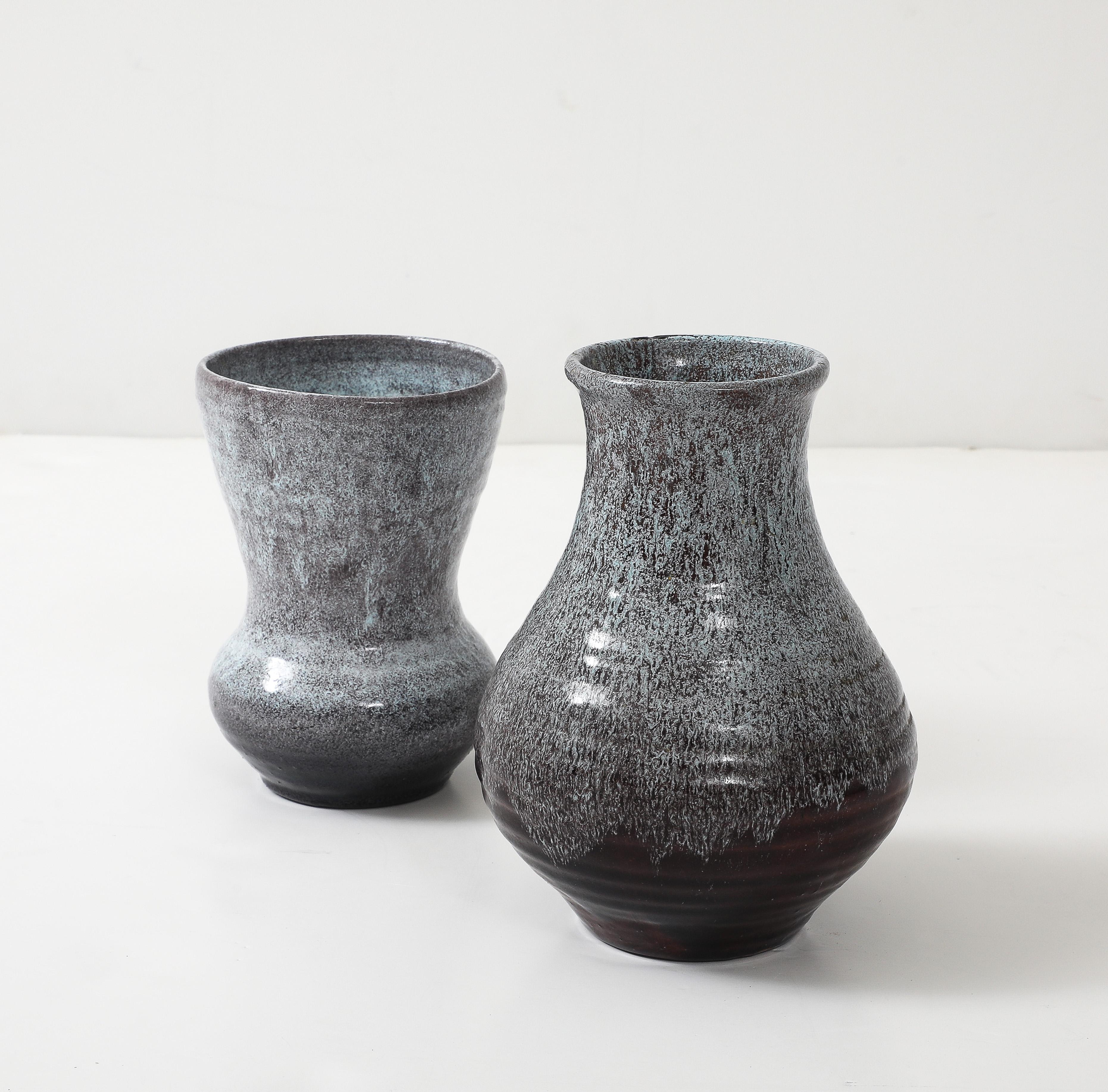 Mid-Century Modern Pair of Accolay Speckled Vases For Sale