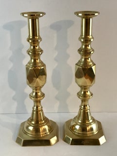 Pair of "Ace of Diamonds" Beehive Brass Candlesticks