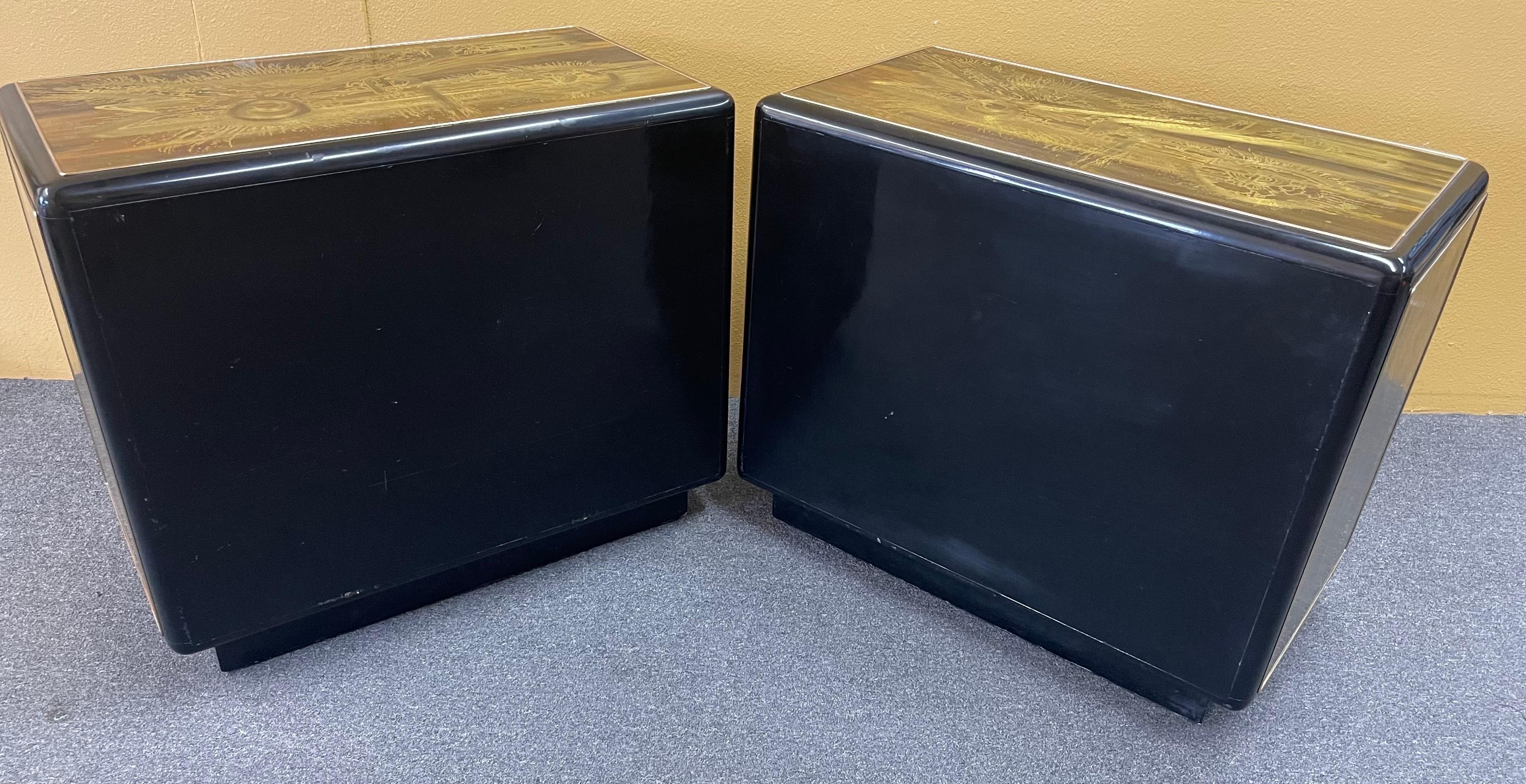 Pair of Acid-Etched Brass with Ebony Lacquer Dressers by Bernhard Rohne For Sale 6