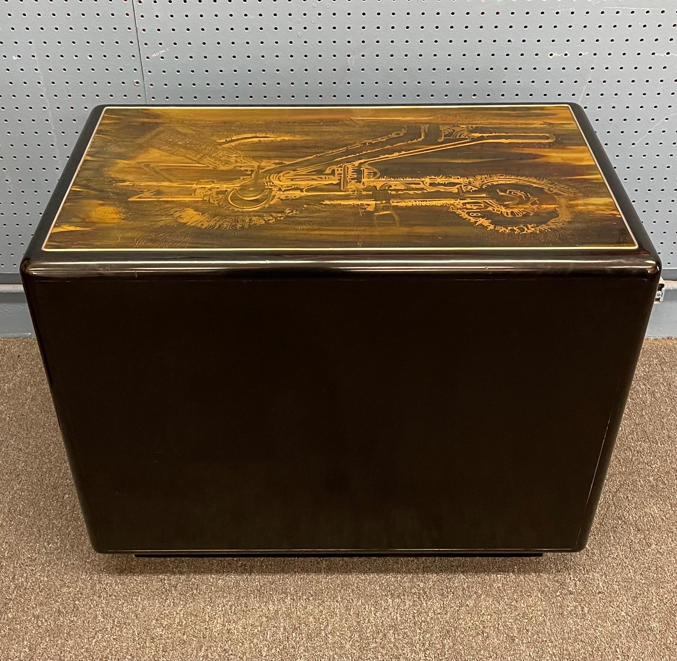 Pair of Acid-Etched Brass with Ebony Lacquer Dressers by Bernhard Rohne For Sale 6
