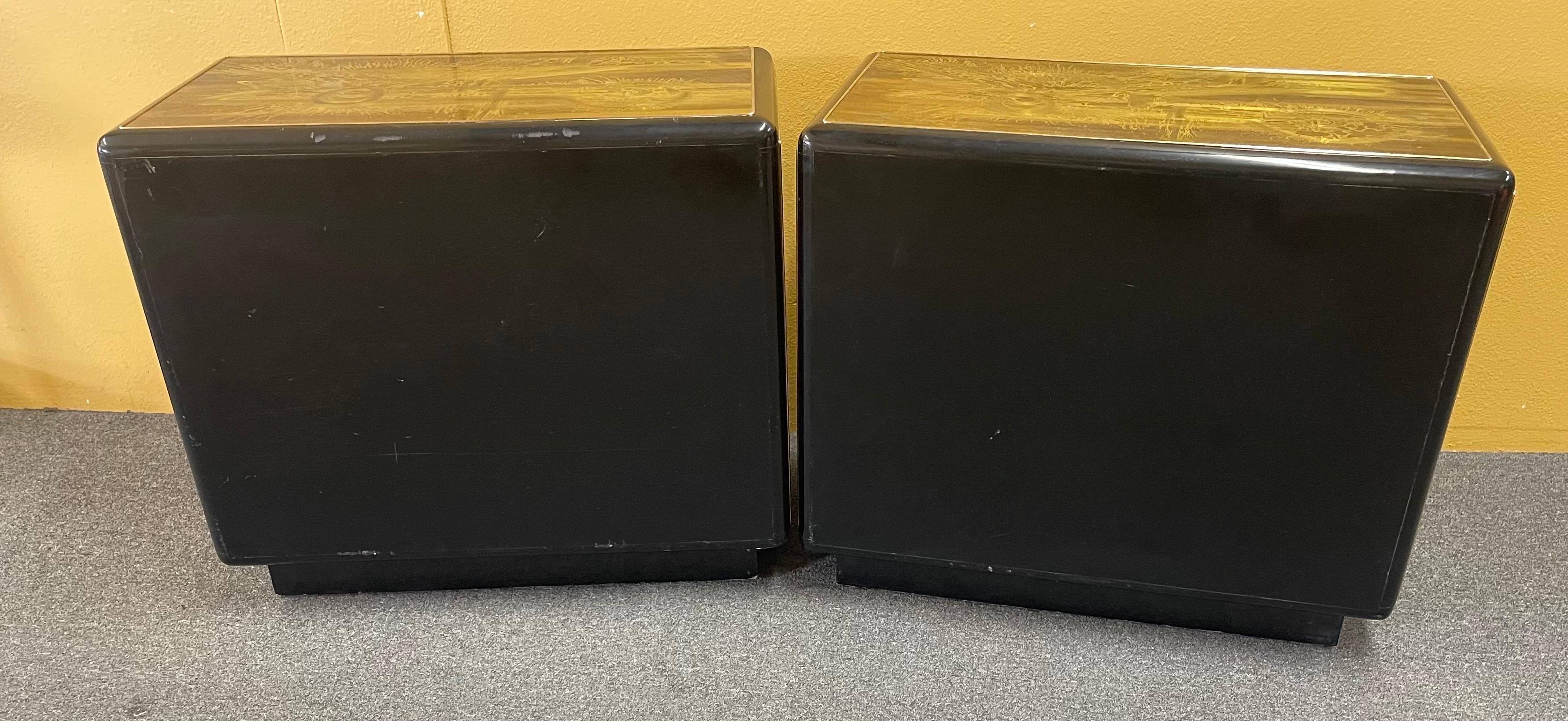 Pair of Acid-Etched Brass with Ebony Lacquer Dressers by Bernhard Rohne For Sale 7