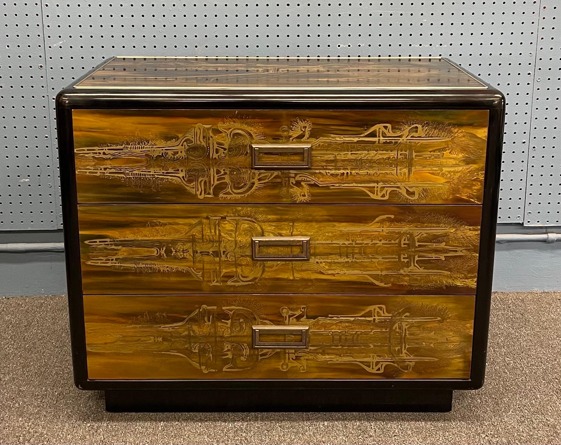 20th Century Pair of Acid-Etched Brass with Ebony Lacquer Dressers by Bernhard Rohne For Sale