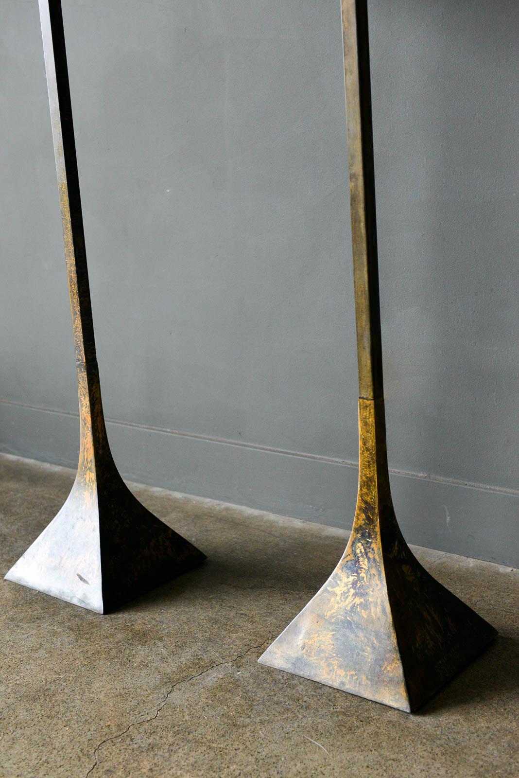 Mid-Century Modern Pair of Acid Etched Copper Floor Lamps by Laurel Lamp Co, ca. 1970