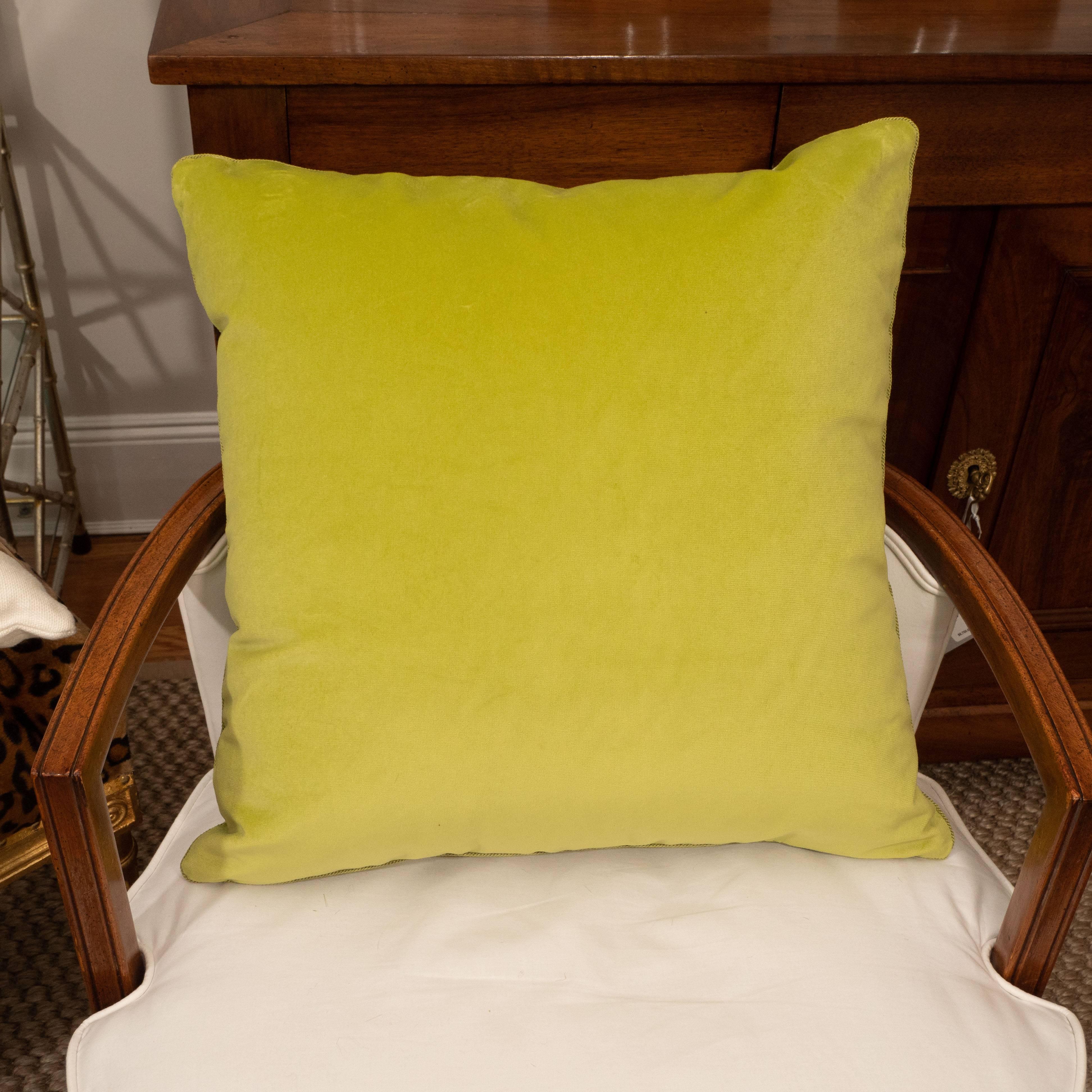 Pair of Acid Green Velvet Pillows 1