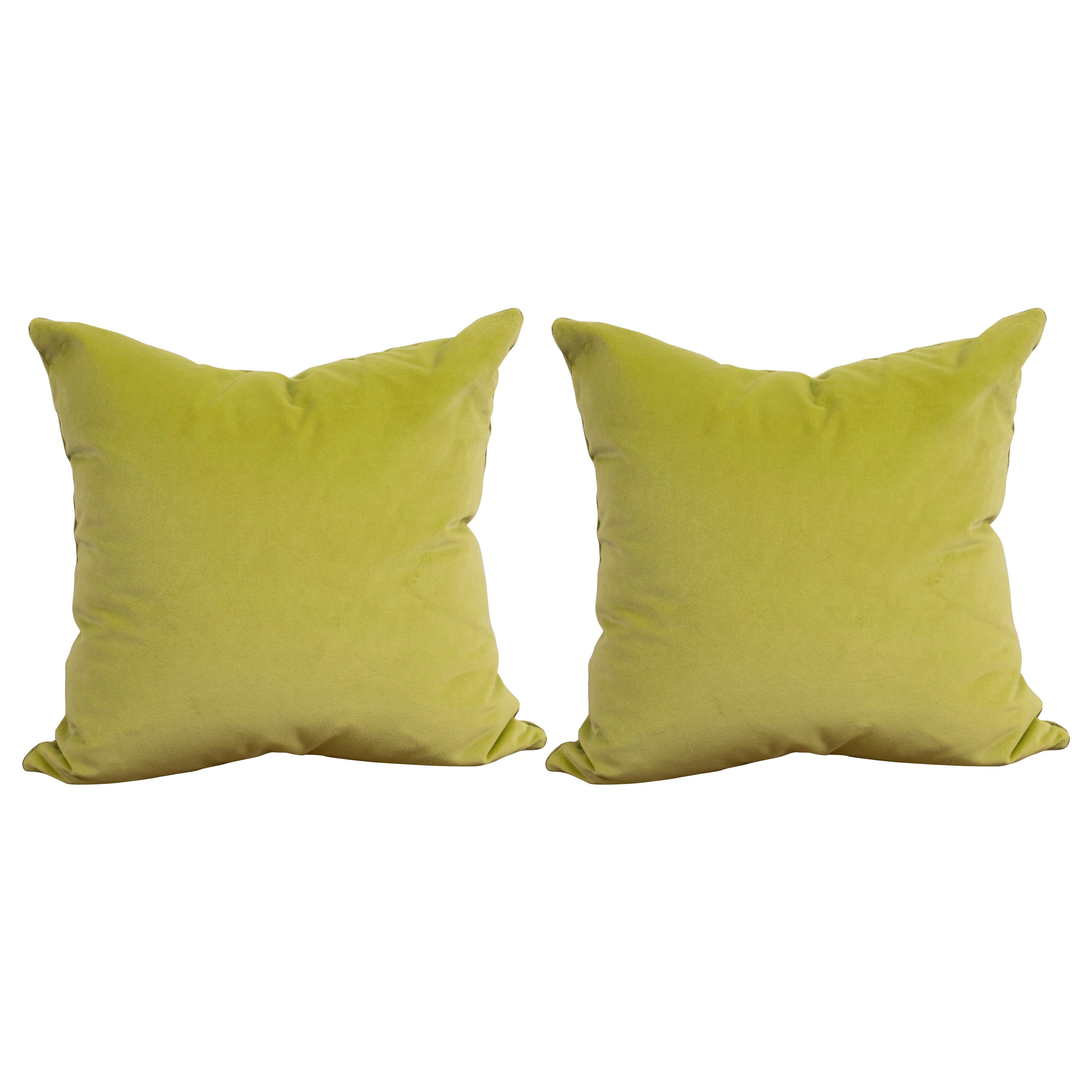 Pair of Acid Green Velvet Pillows
