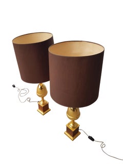 Pair of Acorn Brass Lamps Attributed to "Maison Charles"