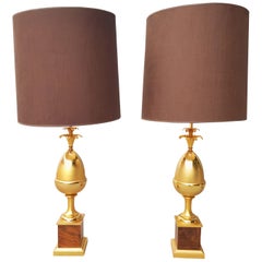 Pair of Acorn Brass Lamps Attributed to "Maison Charles"