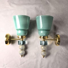 Pair of acqua green Murano glass sconces