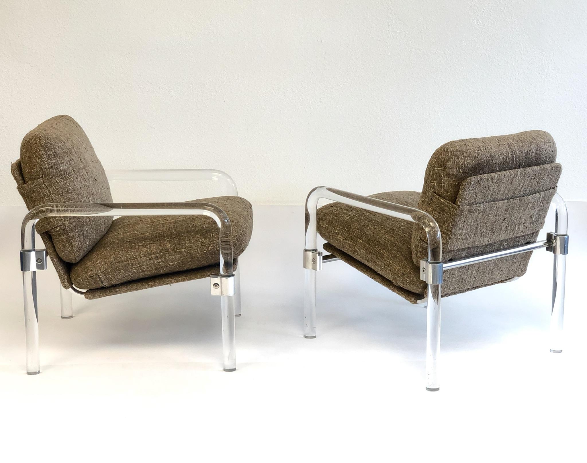 Modern Pair of Acrylic and Chrome Lounge Chairs by Jeff Messerschmidt