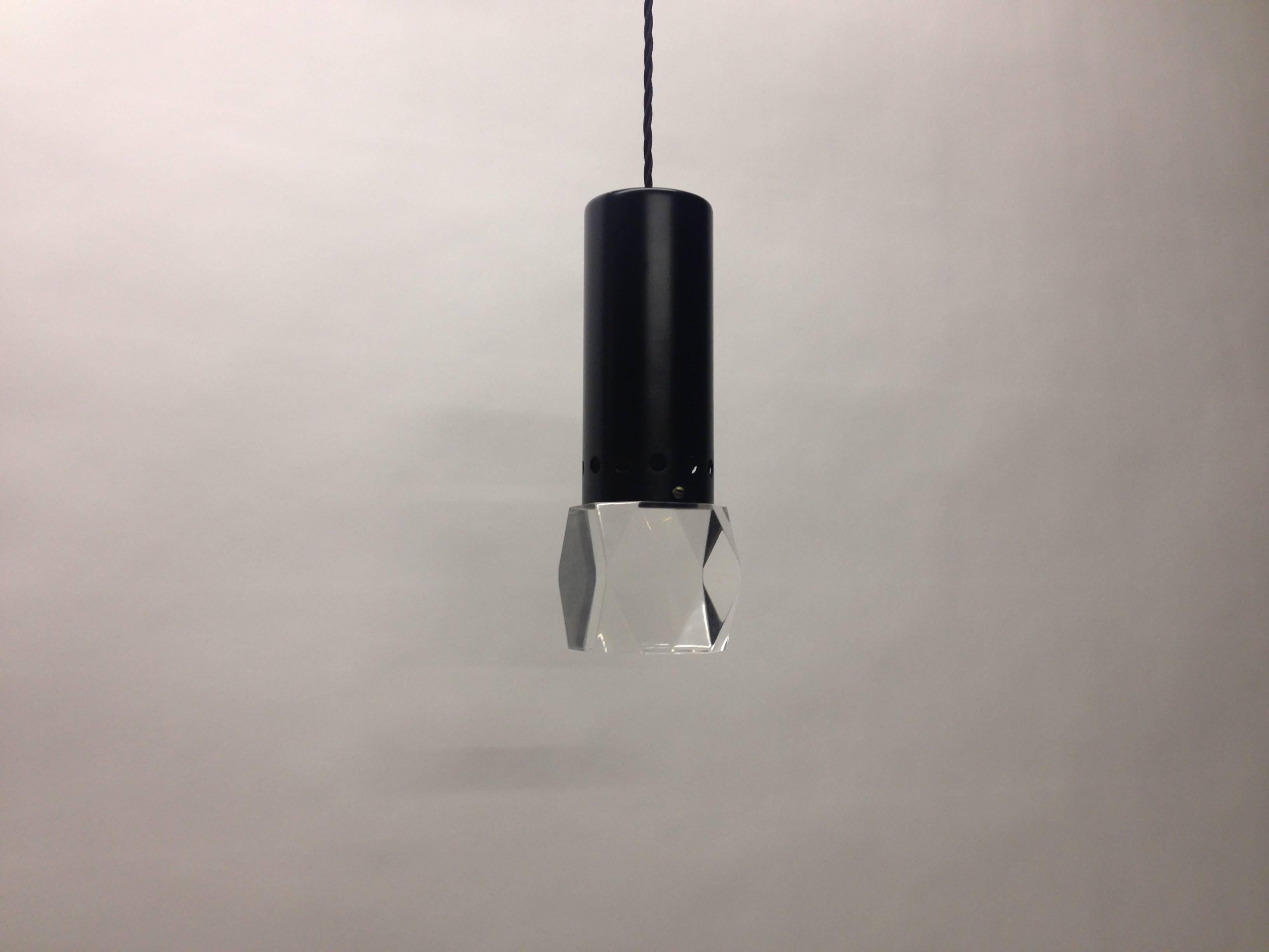 Pair of Acrylic and Perforated Metal Ceiling Lights, USA, circa 1970 In Excellent Condition For Sale In Jersey City, NJ