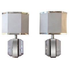 Pair of Acrylic, Brass and Chrome Table Lamp, circa 1970
