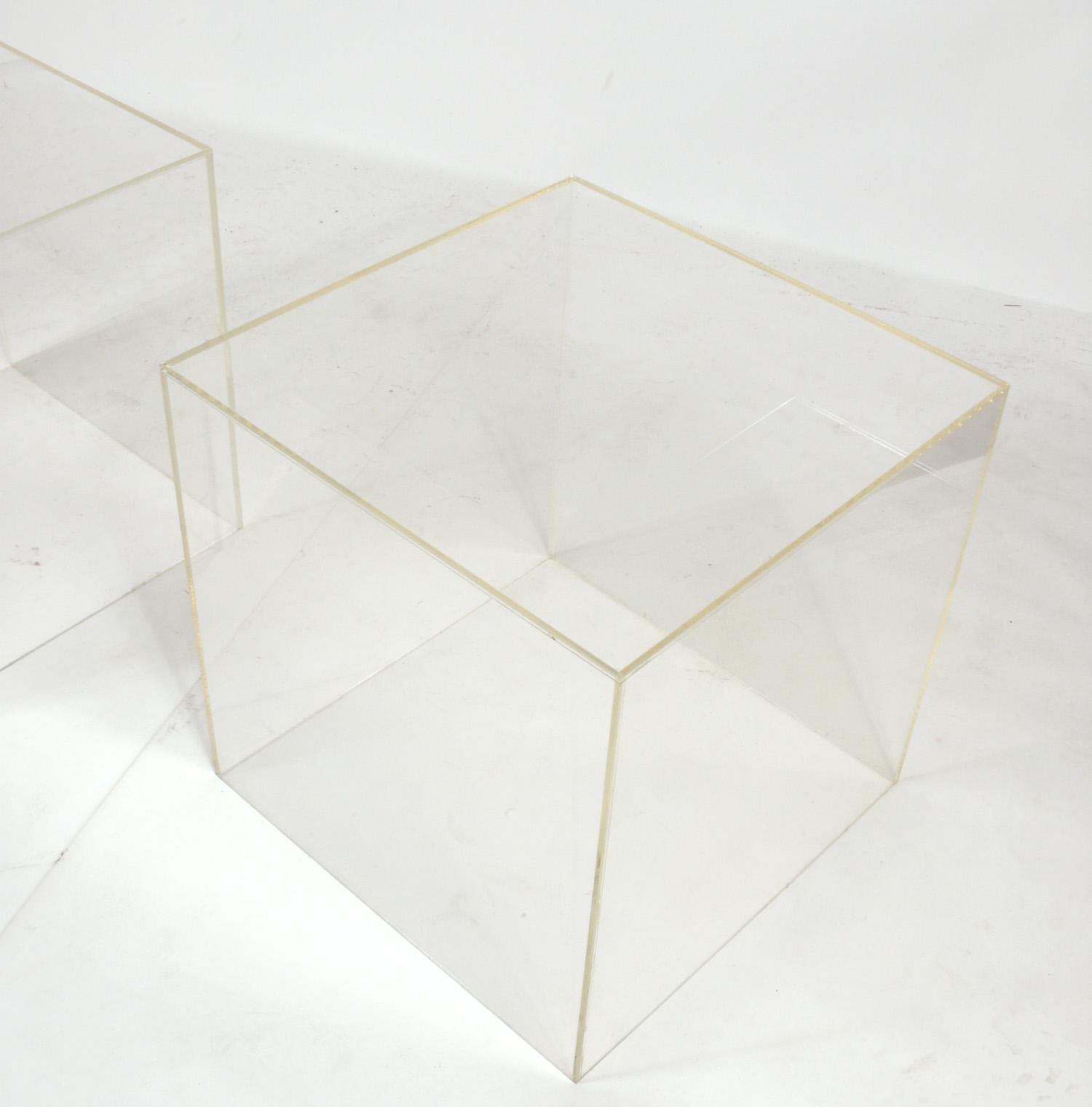 American Pair of Acrylic Cube End Tables For Sale
